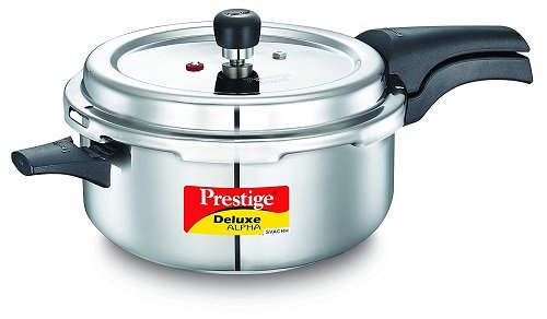 Prestige Svachh Deluxe Alpha 5L Stainless Steel Pressure Cooker - Heavy Duty for Indian Cooking, Meal Prep & Fast Cooking