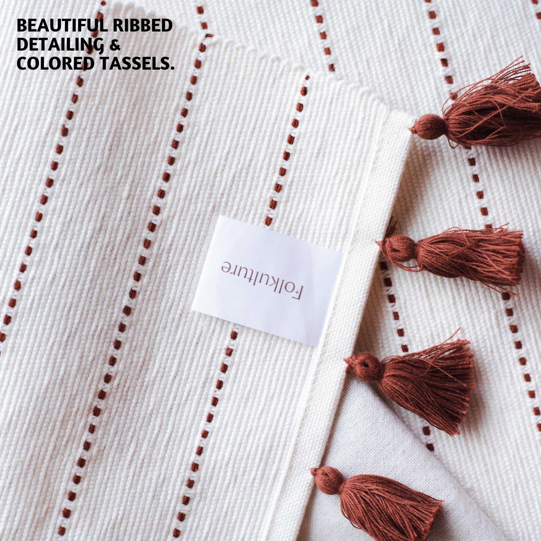 Folkulture 100% Cotton Woven Placemats Set of 4 - 14x19 Inch Farmhouse Table Mats with Tassels for Dining Table Decor, Kitchen, and Bohemian Home Decor in Terracotta - Perfect for Rustic Dinner Parties, Holiday Gatherings, and Everyday Use