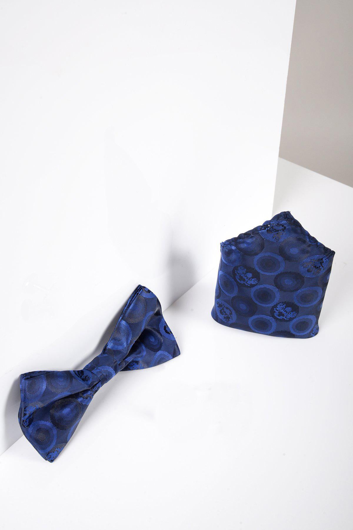 Navy Blue Bubble Circle Print Bow Tie and Pocket Square Set for Men - Perfect for Weddings, Parties, and Formal Events
