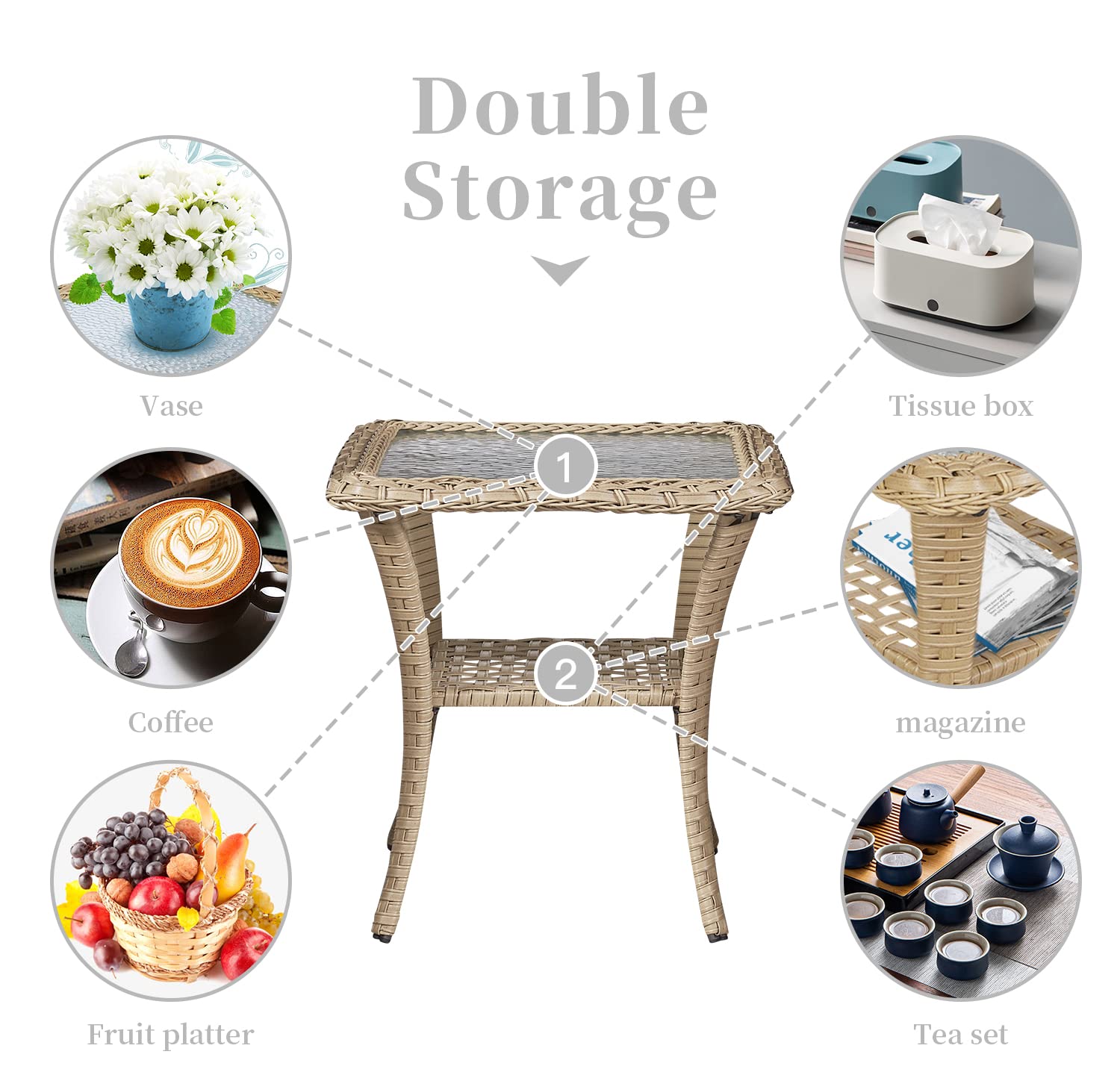 2-Piece Wicker Rocking Chair Set for Porch & Patio - Outdoor Rocking Chairs with Cushions & Side Table - Perfect for Relaxing on Your Deck, Garden or Backyard