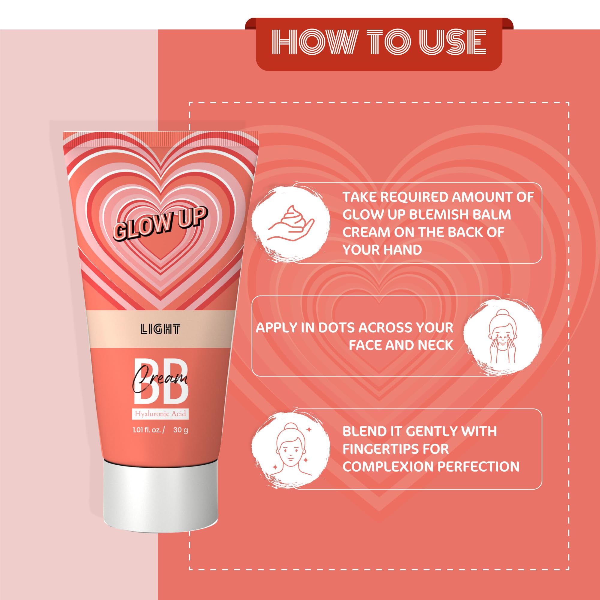 GLOW UP BB Cream 30g - Light Shade with Hyaluronic Acid & SPF 15 | Instant Spot Coverage & Natural Glow | Daily Moisturizing Makeup for Men & Women | Perfect for Work, Date Night & Everyday Wear