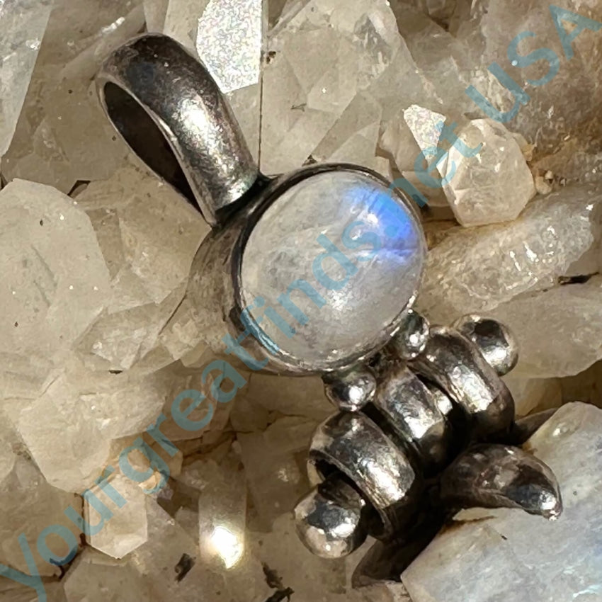 Vintage Large Sterling Silver Rainbow Moonstone Pendant Necklace - Elegant Boho Jewelry for Women, Perfect for Weddings, Parties & Everyday Wear