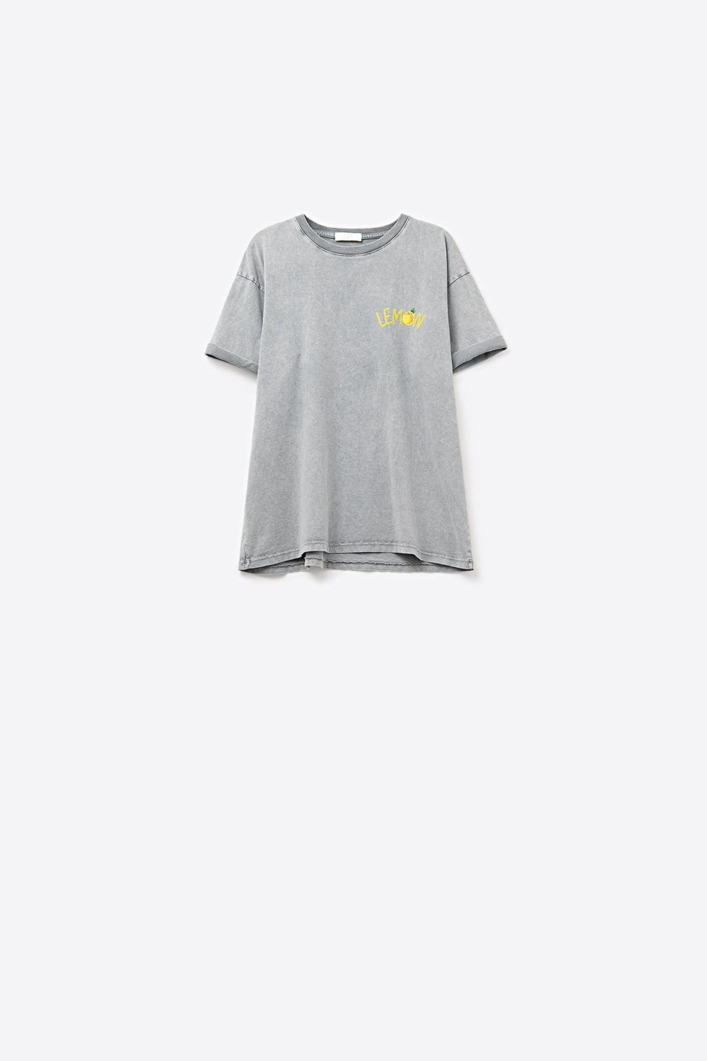 Italian Washed Gray T-Shirt with Lemon Print - Casual Wear for Men & Women, Perfect for Summer Outings and Beach Vacations