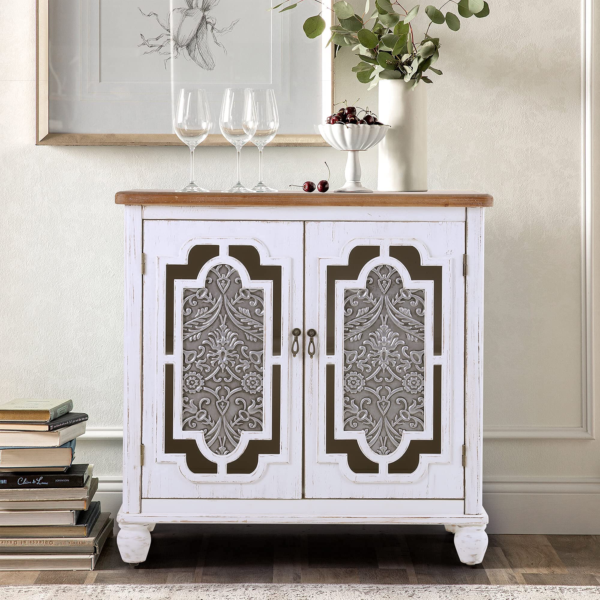 Rustic Farmhouse Entryway Cabinet with Doors - 2 Door Storage Buffet Cabinet for Living Room, Bedroom & Hallway | Perfect for Entryway Organization & Home Decor