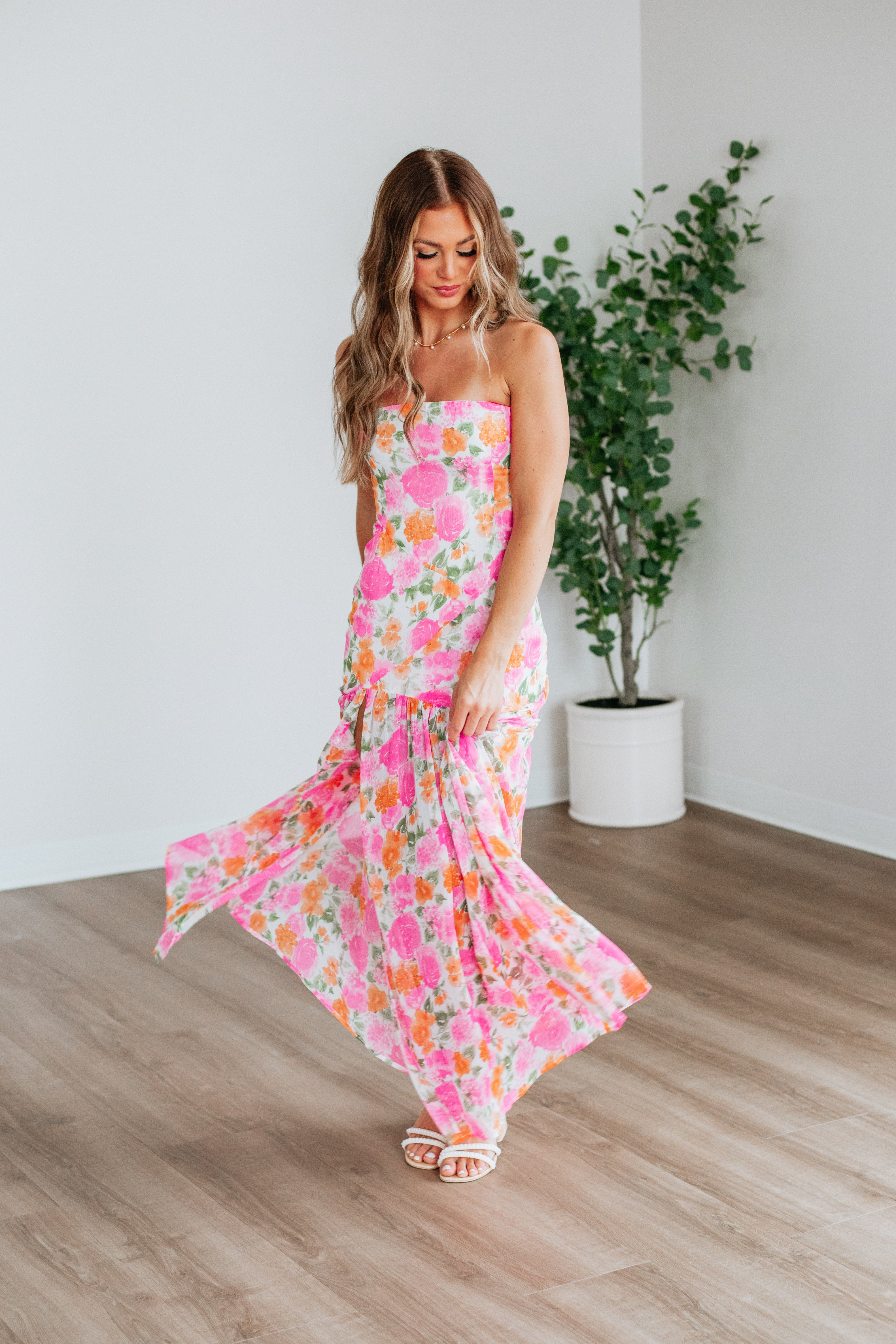Audrey Floral Print Summer Dress for Women - Elegant Midi Dress for Wedding, Party & Vacation