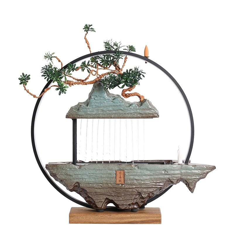Zen Desktop Water Fountain with Rockery & Feng Shui Wheel - Small Tabletop Fountain for Home Office Decor, Relaxing Indoor Water Feature with Circulating Pump - Perfect for Meditation, Stress Relief & Feng Shui Wealth Enhancement