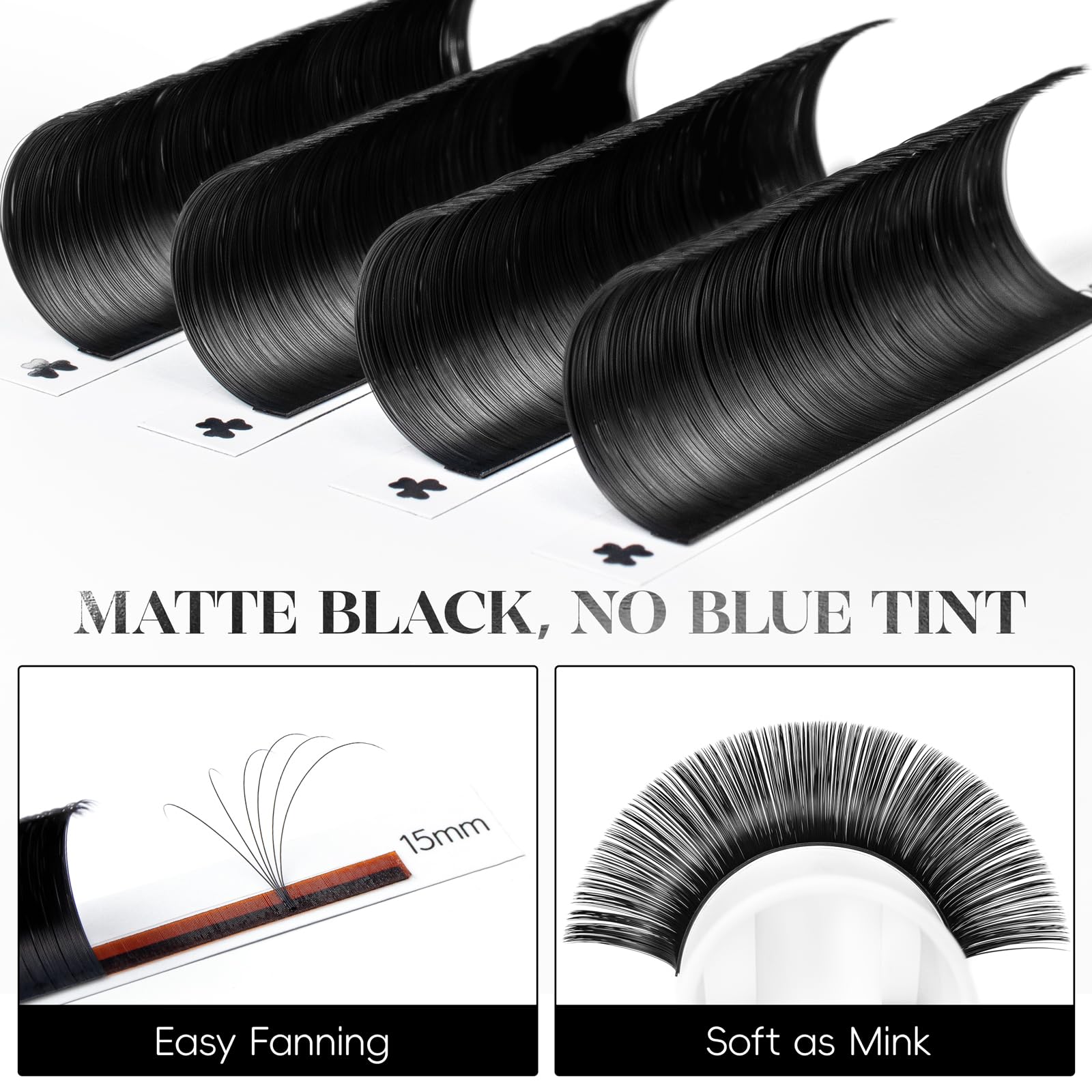 0.05D Volume Lash Extensions - Blooming Eyelash Extension Mix 8-15mm | Easy Fan Volume Lashes, Fluffy Soft D Curl Matte Black | Self-Fanning Lash Extensions for Professional Eyelash Artists | Perfect for Salon Use, Bridal Makeup & Special Occasions