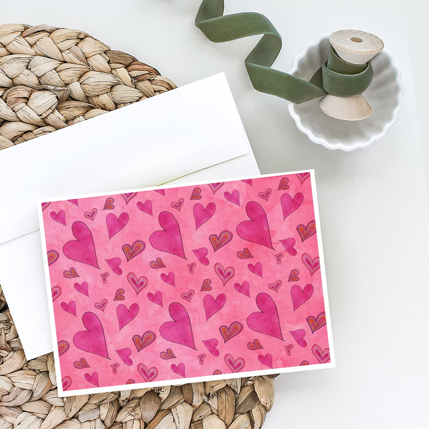 Watercolor Love & Hearts Greeting Cards - Pack of 8 Blank A7 Note Cards (5x7) with Envelopes | Whimsical Design for Valentine's Day, Wedding Invitations & Thank You Notes