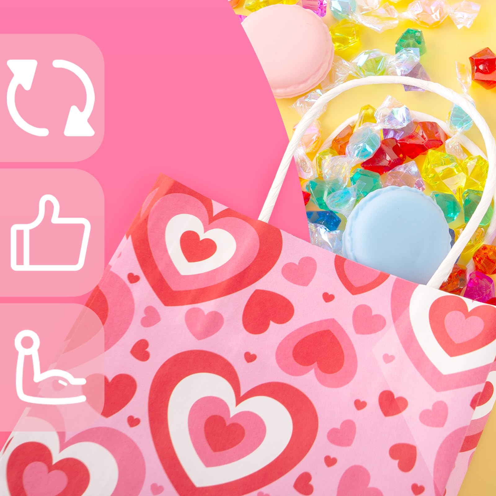 32PCS Valentine's Day Gift Bags - Heart Shaped Kraft Paper Treat Bags with Handles for Party Favors, Birthday, Wedding & Valentine's Day Celebrations - Perfect for Candy, Small Gifts & Party Decorations
