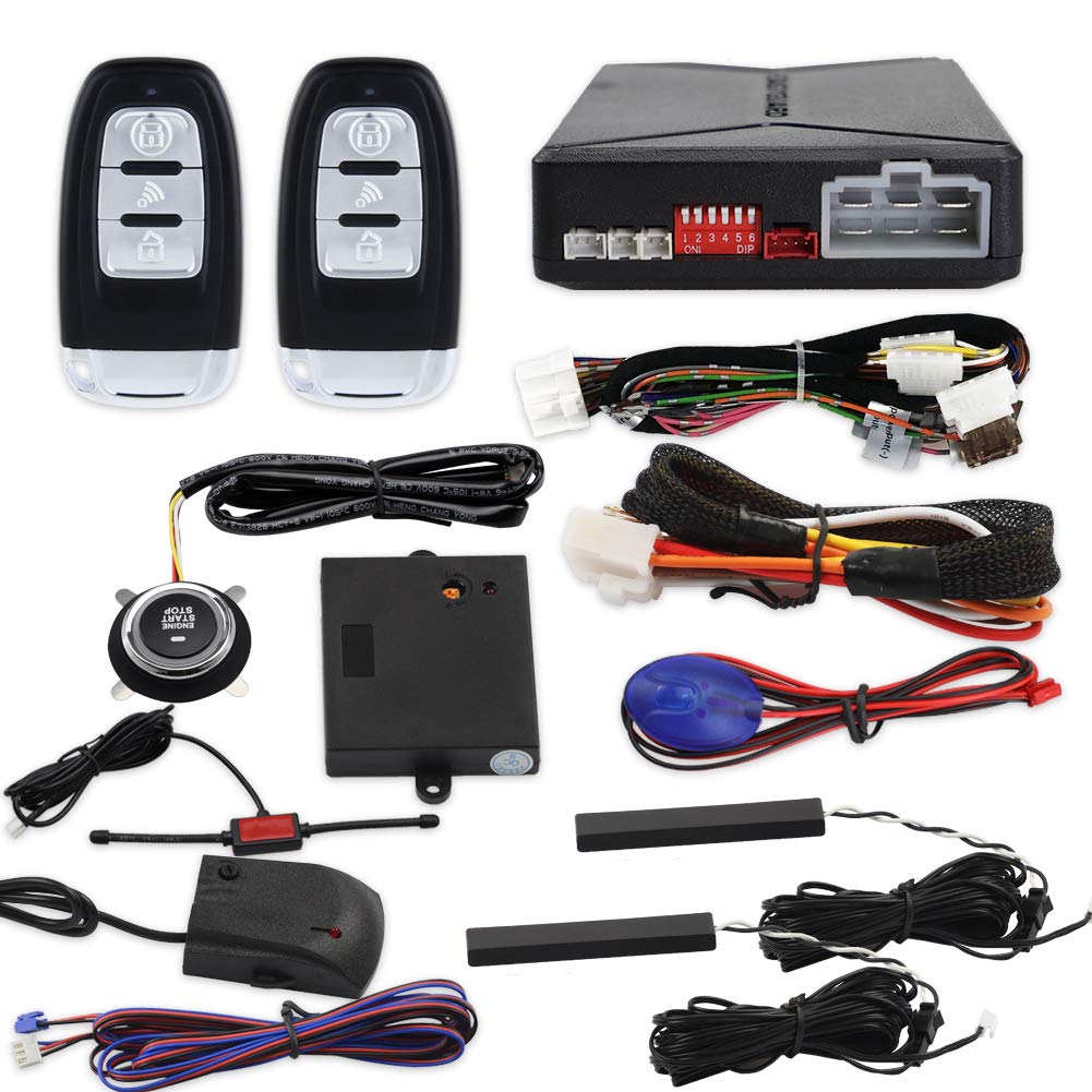 EASYGUARD EC010-MS PKE Car Security System - 12V Passive Keyless Entry, Push Button Start, Remote Starter with Microwave Sensor & Shock Alarm | Anti-Theft Protection for Vehicles, Parking Safety