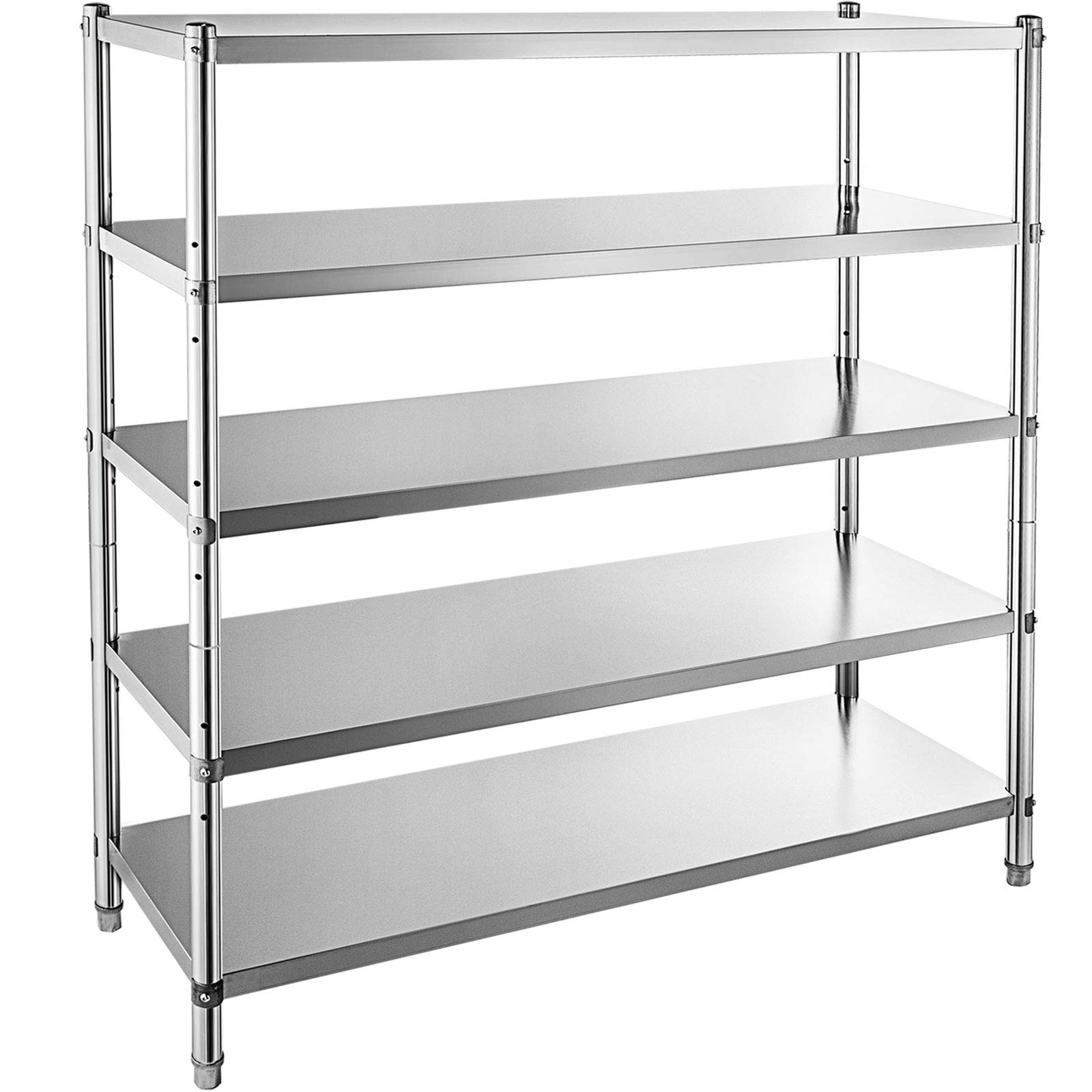 VEVOR 5-Tier Stainless Steel Shelving Unit 48x18.5 Inch, Heavy Duty Adjustable Storage Shelf for Kitchen, Commercial, Office, Garage - 330lb Capacity Per Shelf | Perfect for Pantry Organization, Warehouse Storage & Retail Display