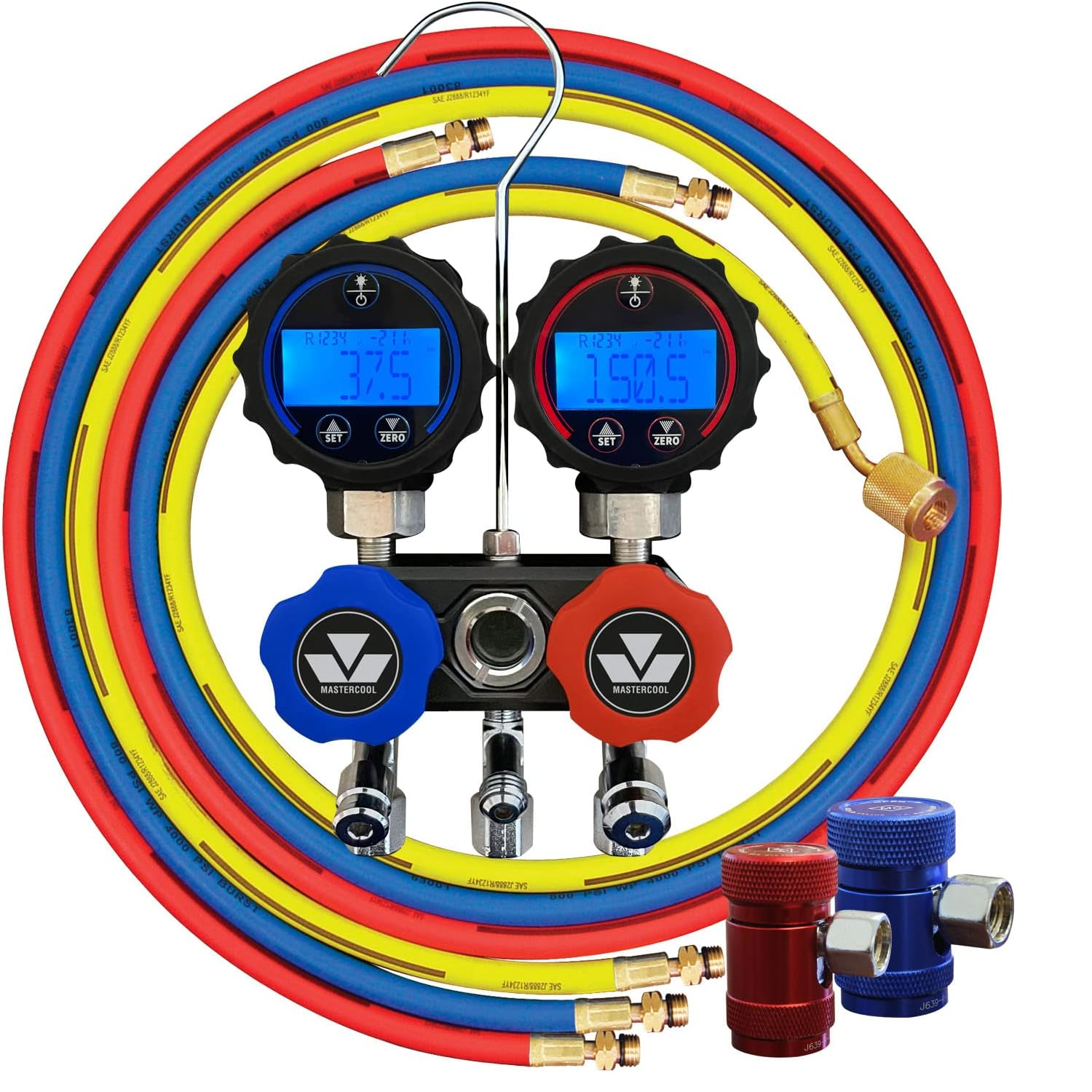 Mastercool 82172 1234YF Black Series Digital Manifold Gauge Set - Professional HVAC Refrigerant Charging Kit for AC Repair & Automotive Maintenance