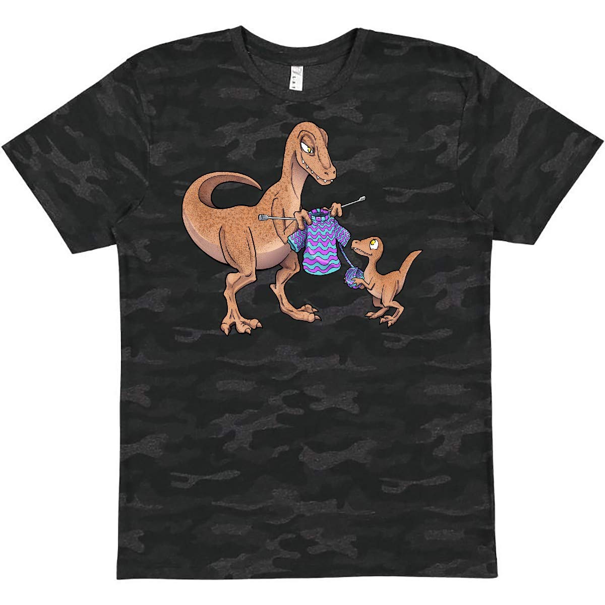 Inktastic Knitting Dinosaur Mom with Baby Dinosaur Graphic T-Shirt - Cute Mother's Day Gift & Casual Wear for Women