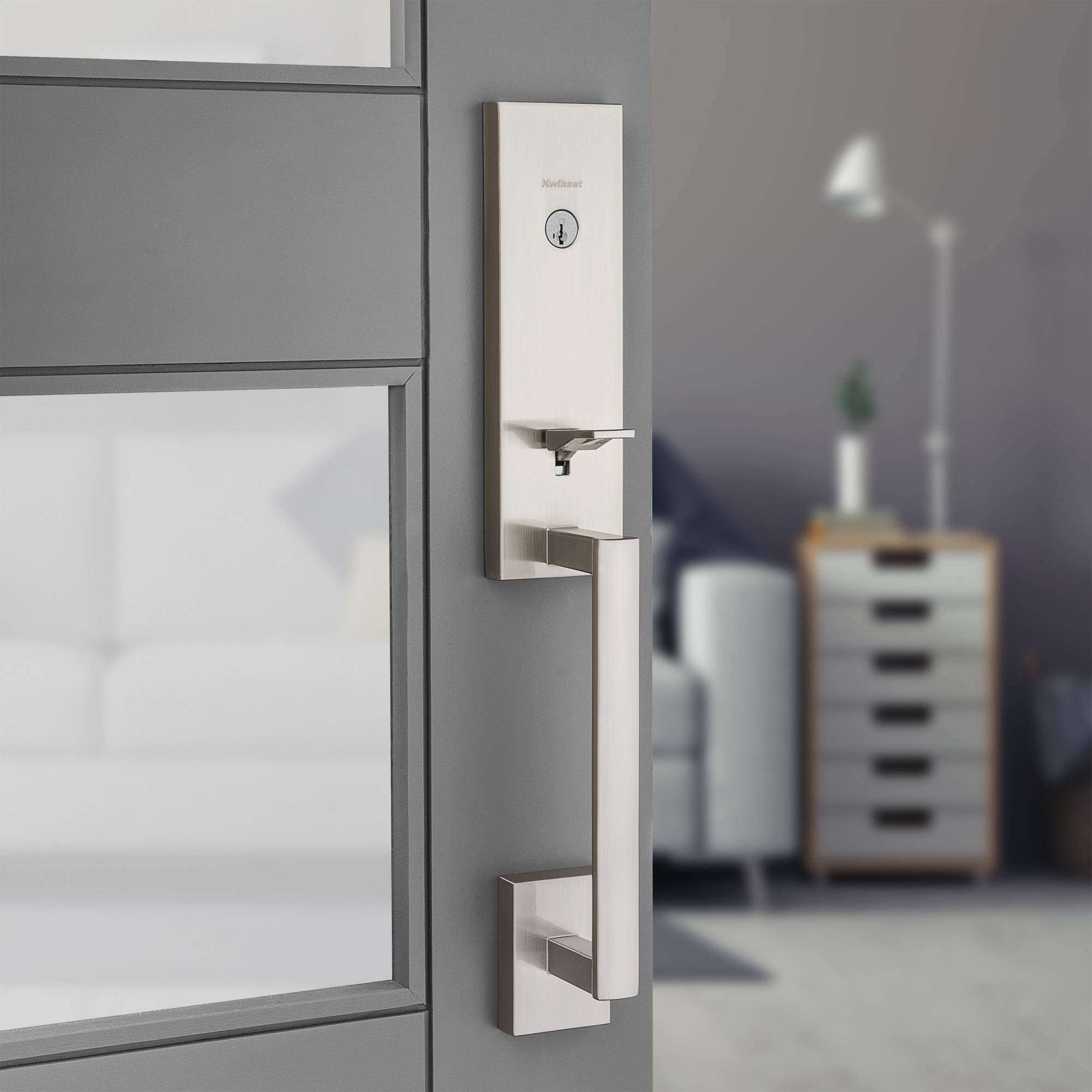 Kwikset 818VNHLIP-26S SmartKey Single Cylinder Deadbolt Exterior Door Handleset with RCAL Latch & RCS Strike - Bright Chrome Finish - Secure Entry for Homes, Apartments & Offices