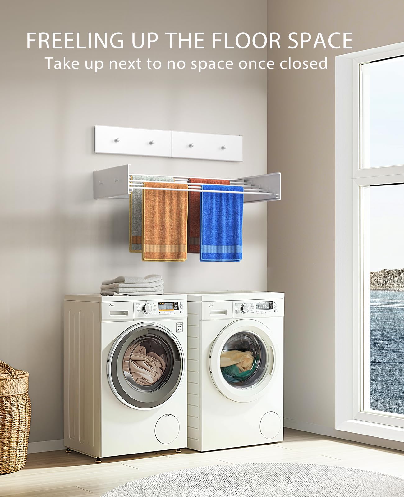 Upgrade 4 Hooks Wall Mounted Collapsible Laundry Drying Rack - 24
