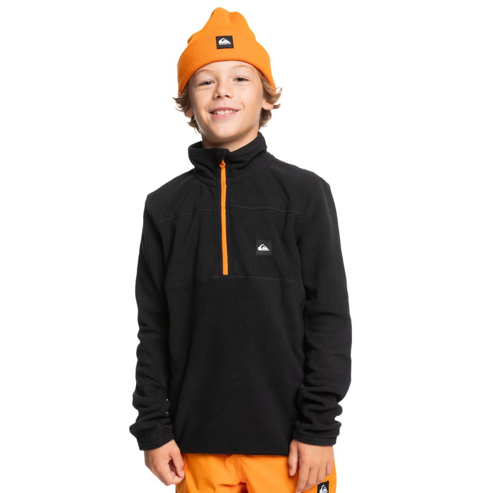 Quiksilver Aker Half Zip Fleece Jacket for Boys - Soft & Warm Black Pullover for Outdoor Activities, Hiking & School