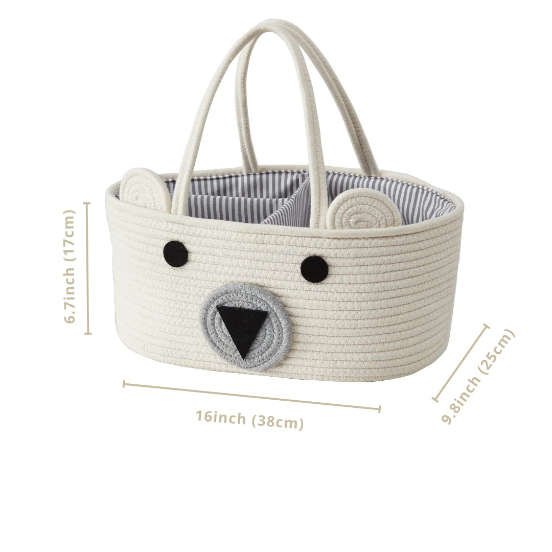 DECOMOMO Large Woven Teddy Bear Diaper Caddy Organizer Basket - Baby Nursery Storage for Diapers, Wipes & Essentials - Perfect for Baby Showers, New Parents & Nursery Decor