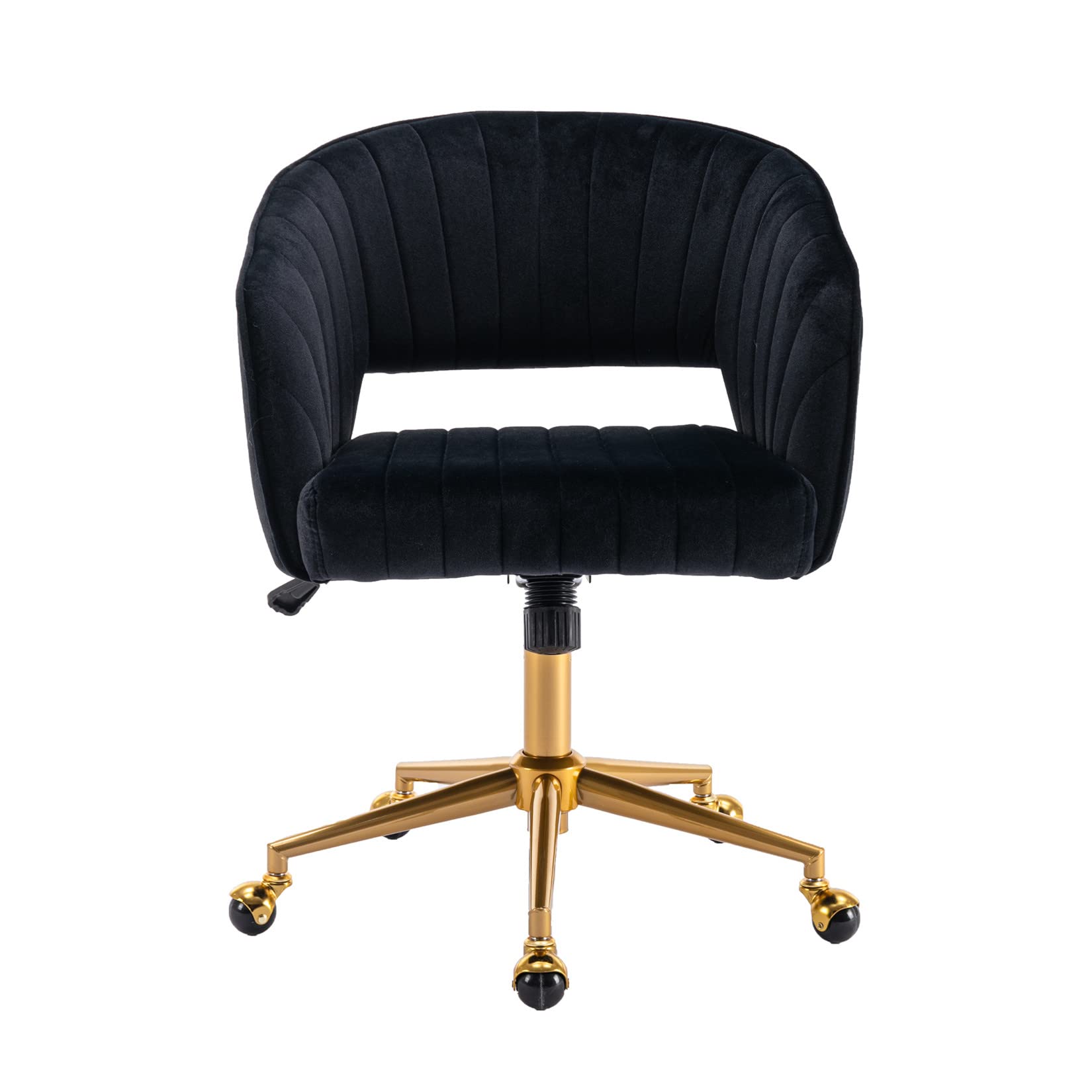 Elegant Velvet Swivel Office Chair for Women - Adjustable Tilt Back Modern Computer Desk Chair with Gold Base Wheels, Upholstered Vanity Chair for Home Office, Study Room & Gaming Setup (Black & Gold)