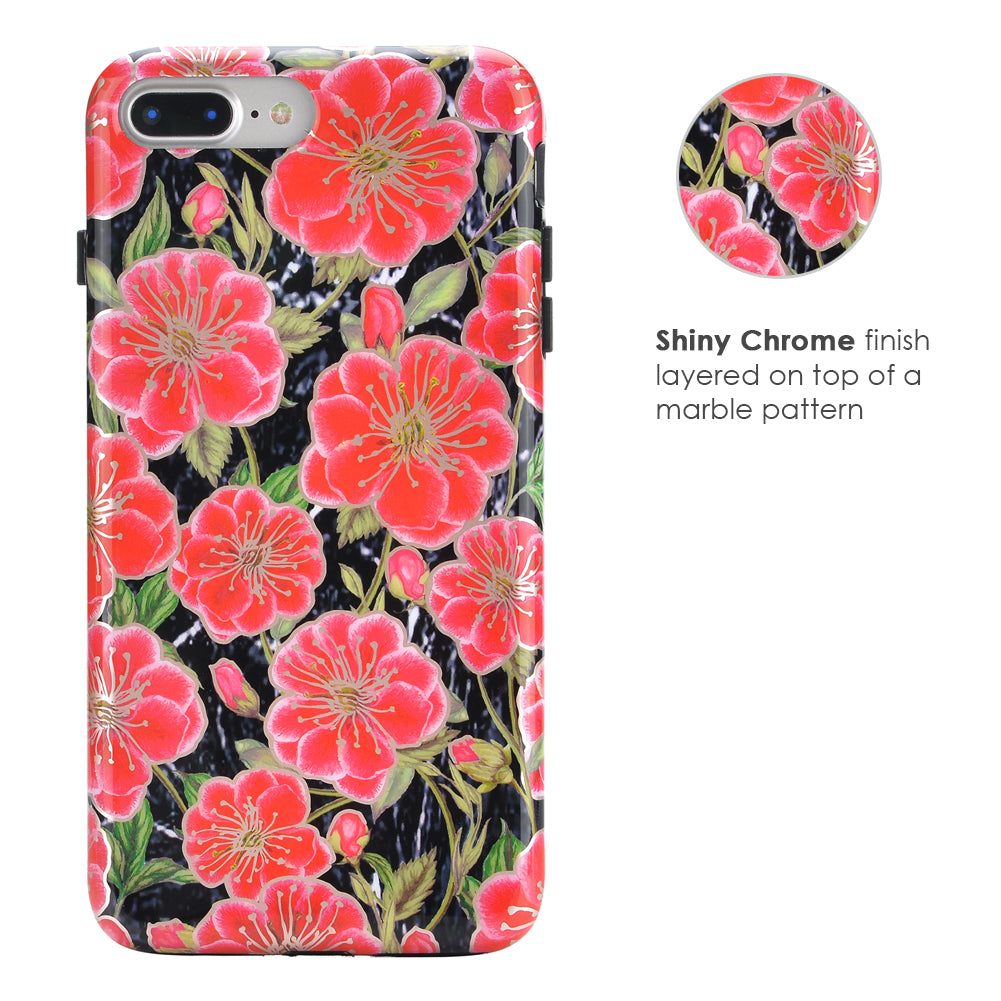 Black Hibiscus Rose Gold Chrome Floral iPhone Case - Stylish Protective Cover for iPhone 13/14/15 Pro Max - Perfect for Everyday Use, Travel & Gift Giving