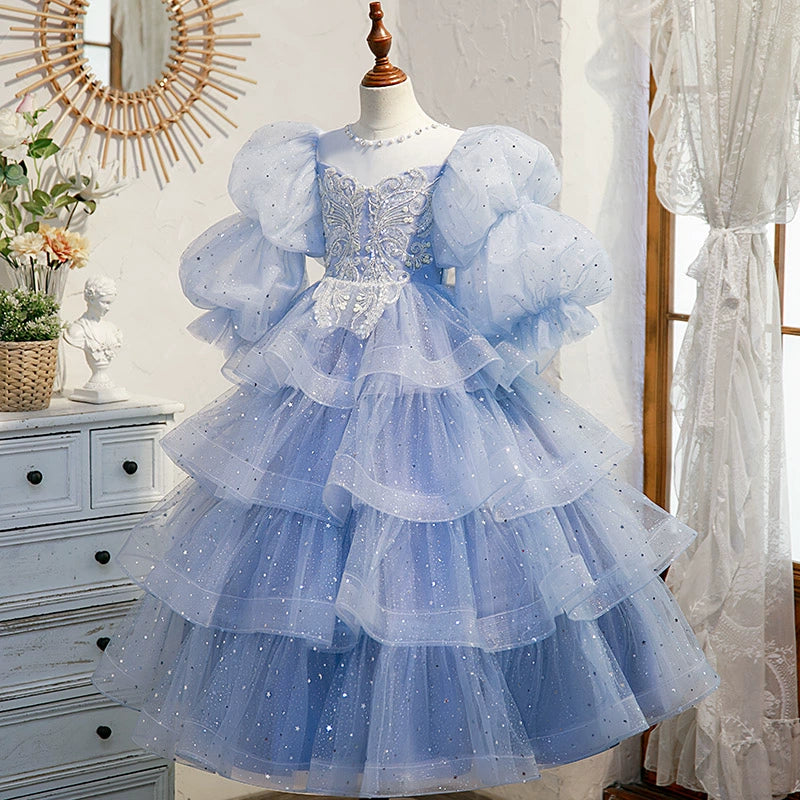Royal Blue Organza Flower Girl Dress with Princess Round Neckline - Perfect for Weddings, Baptisms & Special Occasions