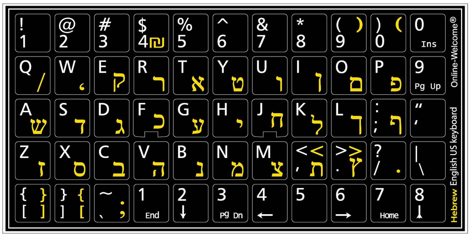 Hebrew-English Black Keyboard Stickers - Non-Transparent Background for Computer, Laptop & Desktop Keyboards | Perfect for Bilingual Typing, Language Learning & Office Work