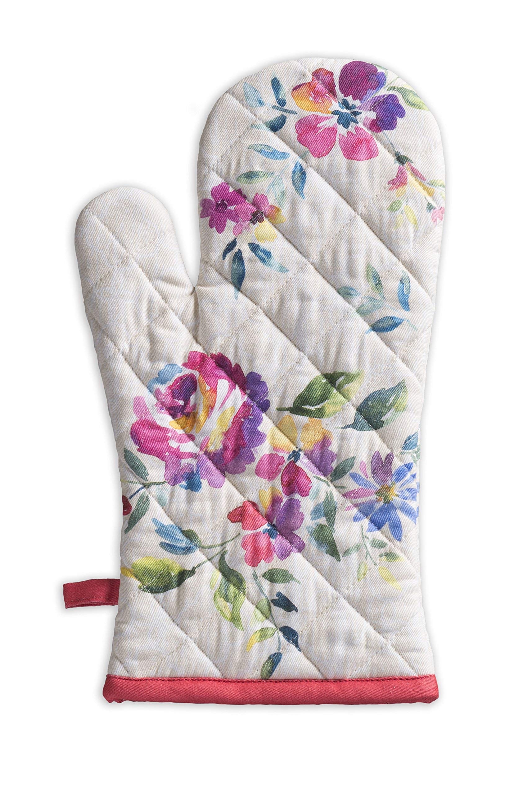 Maison d'Hermine Rose Garden Kitchen Bundle Set - 100% Cotton Apron (27.5x31.5 Inches) & Oven Mitt (7.5x13 Inches) with Pot Holder (8x8 Inches) - Perfect for Baking, Cooking & Home Decor
