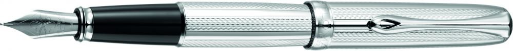 Diplomat Excellence A2 Fountain Pen with Fine Steel Nib - Premium Guilloche Stripes Chrome Finish for Writing, Calligraphy & Gift Giving