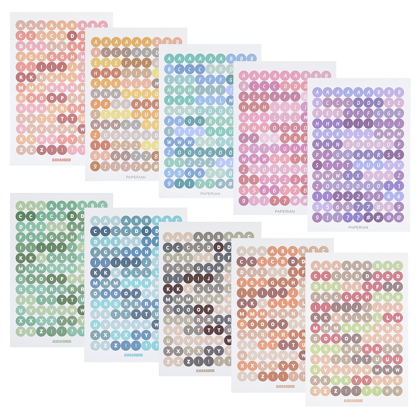 Colorful Alphabet Letter and Number Stickers - 10 Sheets Self-Adhesive Scrapbooking Stickers for DIY Postcards, Office Supplies, Handmade Crafts - Perfect for School Projects, Bullet Journals & Gift Wrapping