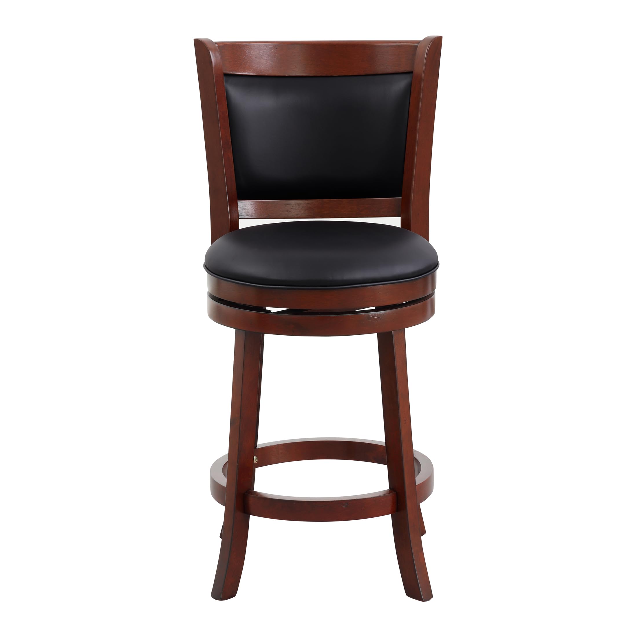 Homelegance Swivel Bar Stools - Counter Height Kitchen Stools with Back Support & Black Faux Leather Cushion Seat (Solid Back) - Perfect for Kitchen Islands, Breakfast Bars & Home Bars