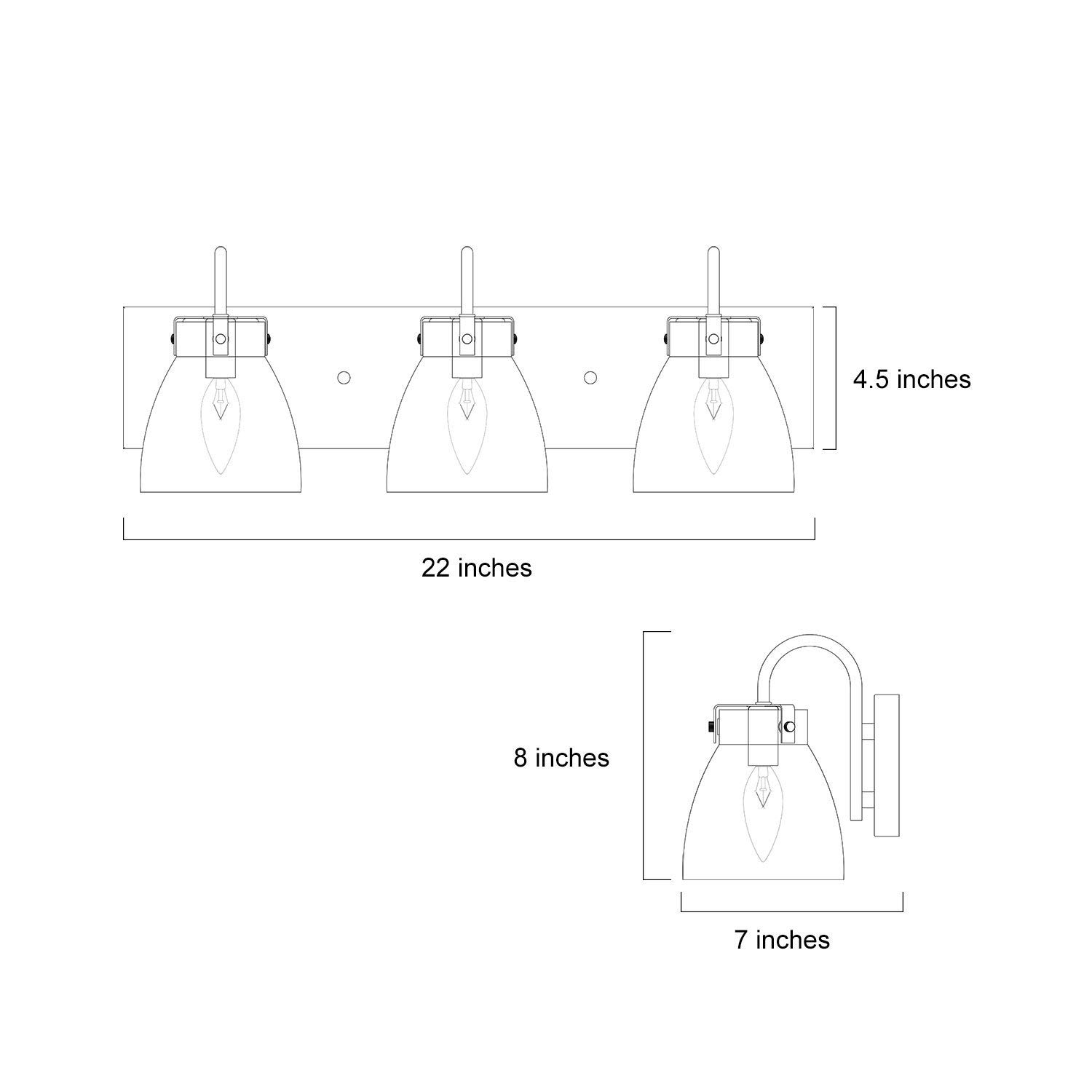 Modern 3-Light Gold Bathroom Vanity Lighting - Brass Wall Sconce with Dimmable Glass Shades (22