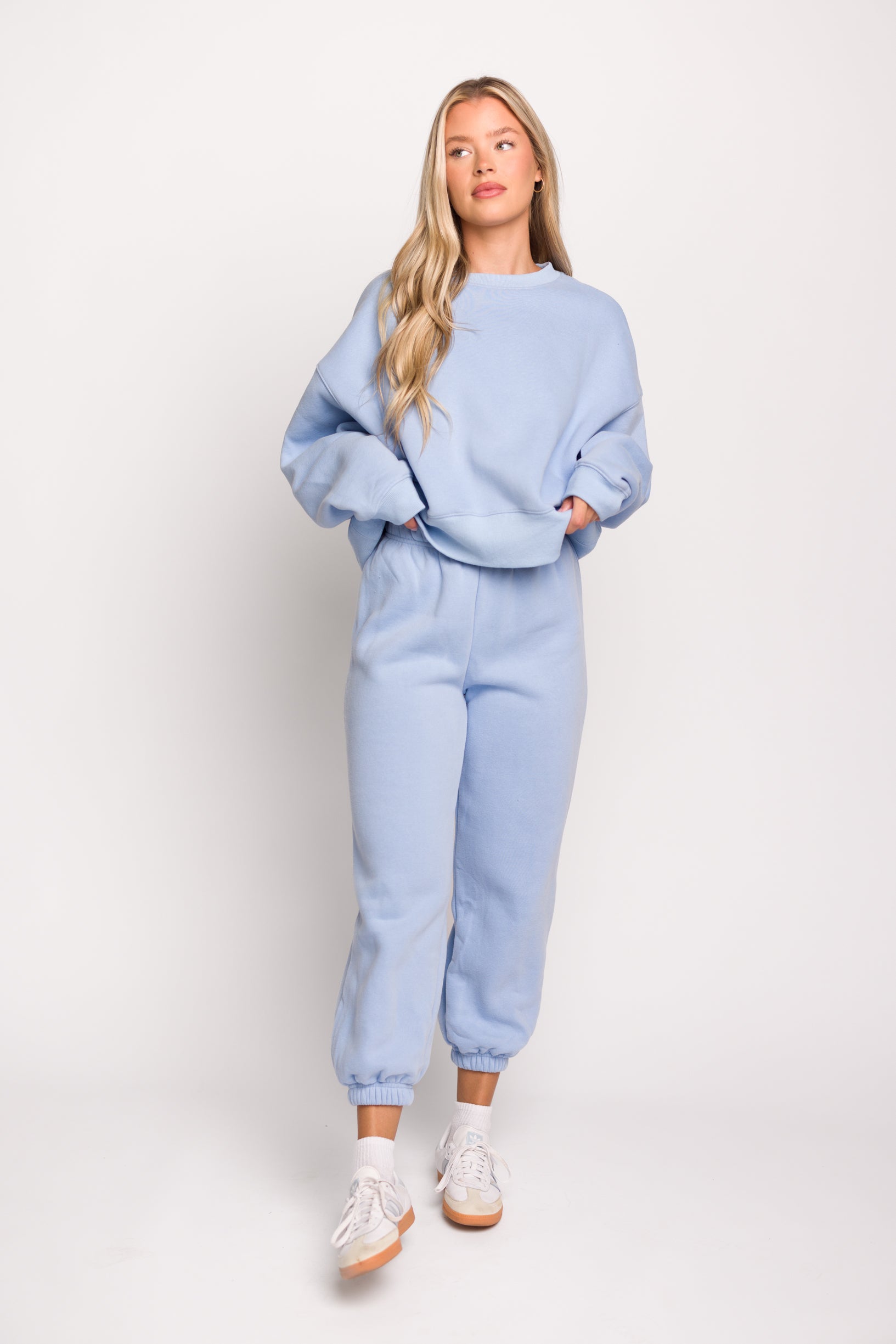 Soft & Cozy Baby Blue Sweatpants for Women - High Waisted Lounge Pants with Pockets - Perfect for Yoga, Running Errands & Relaxing at Home