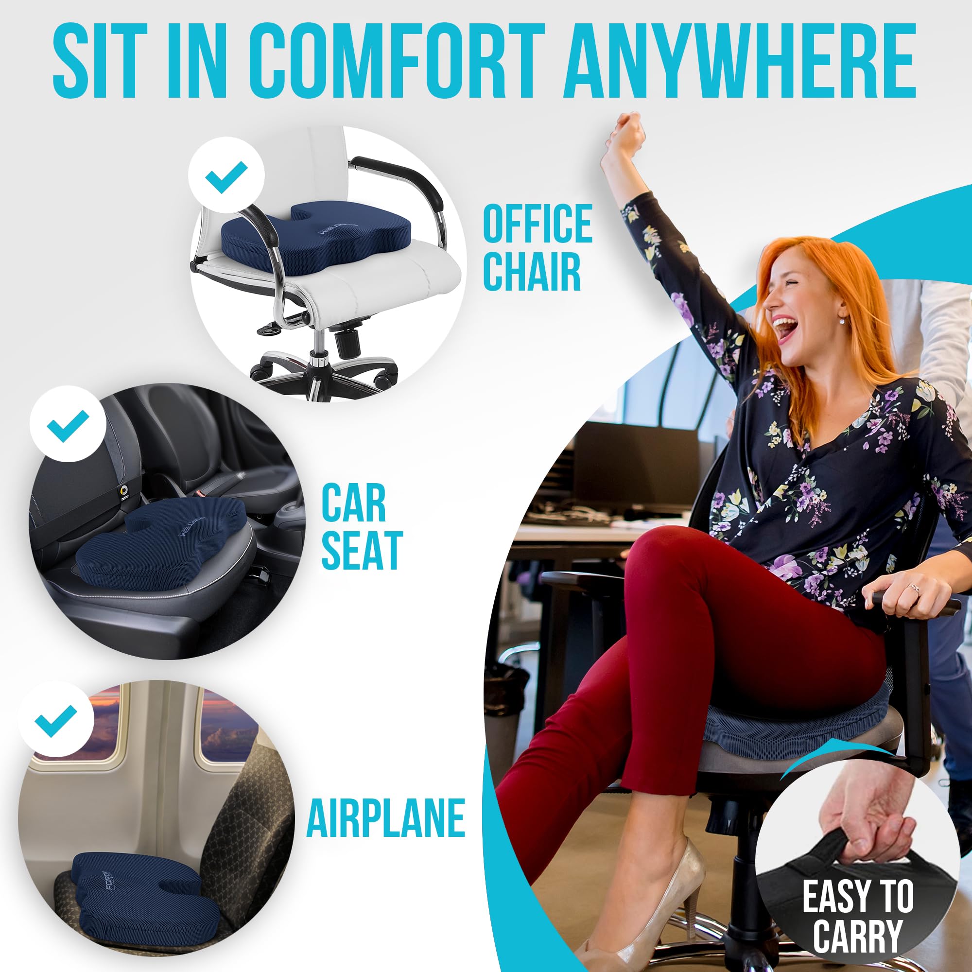 FORTEM Memory Foam Office Chair Cushion with Lumbar Support - Non-Slip Seat & Back Cushion for Office, Gaming & Car Seats - Ergonomic Comfort for Long Hours Sitting at Work or Driving