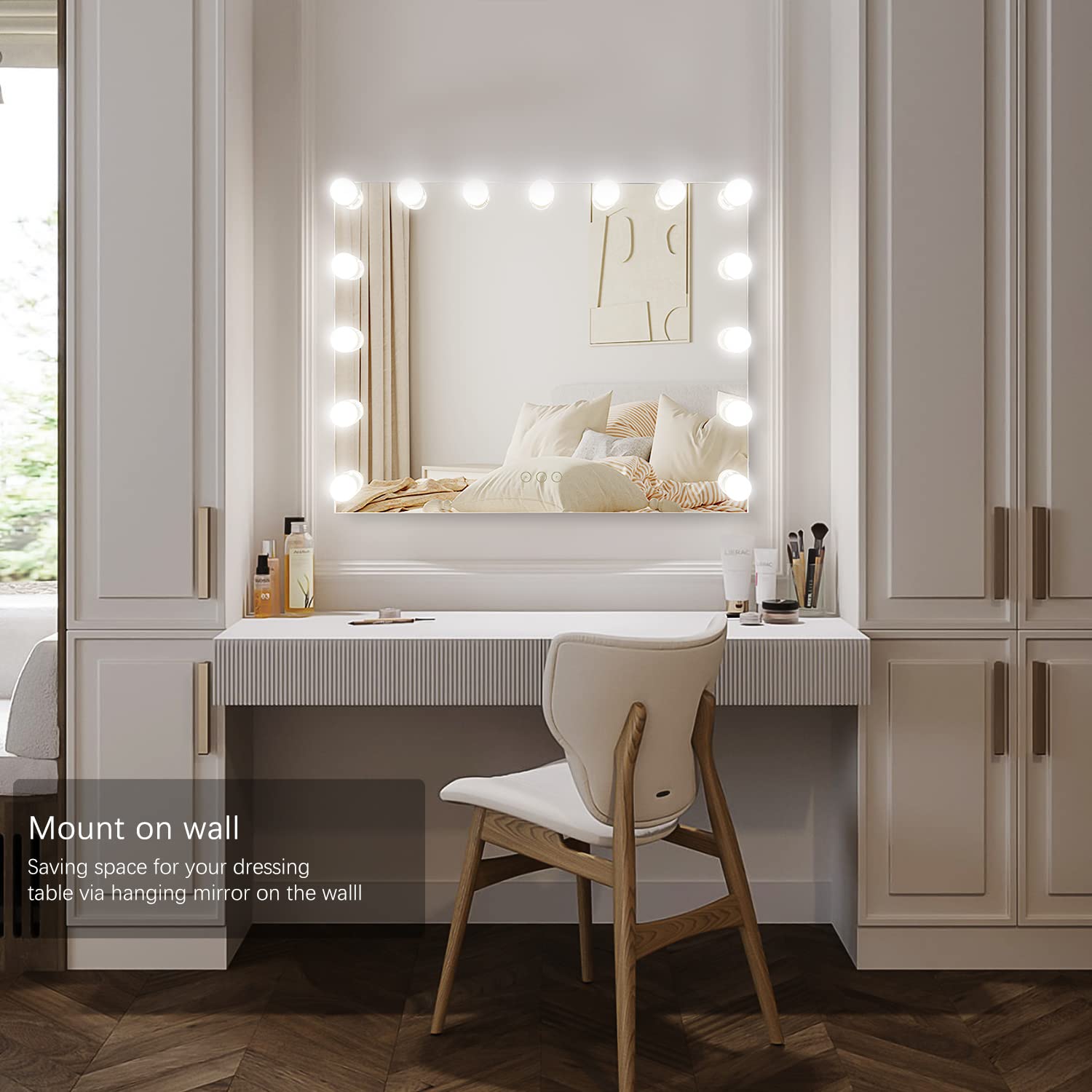 Vanity Mirror with Lights - 15 Dimmable LED Bulbs, 3 Color Lighting Modes, 10x Magnification & 360° Rotation for Makeup & Skincare | Perfect for Dressing Room, Bedroom & Bathroom (Off White)