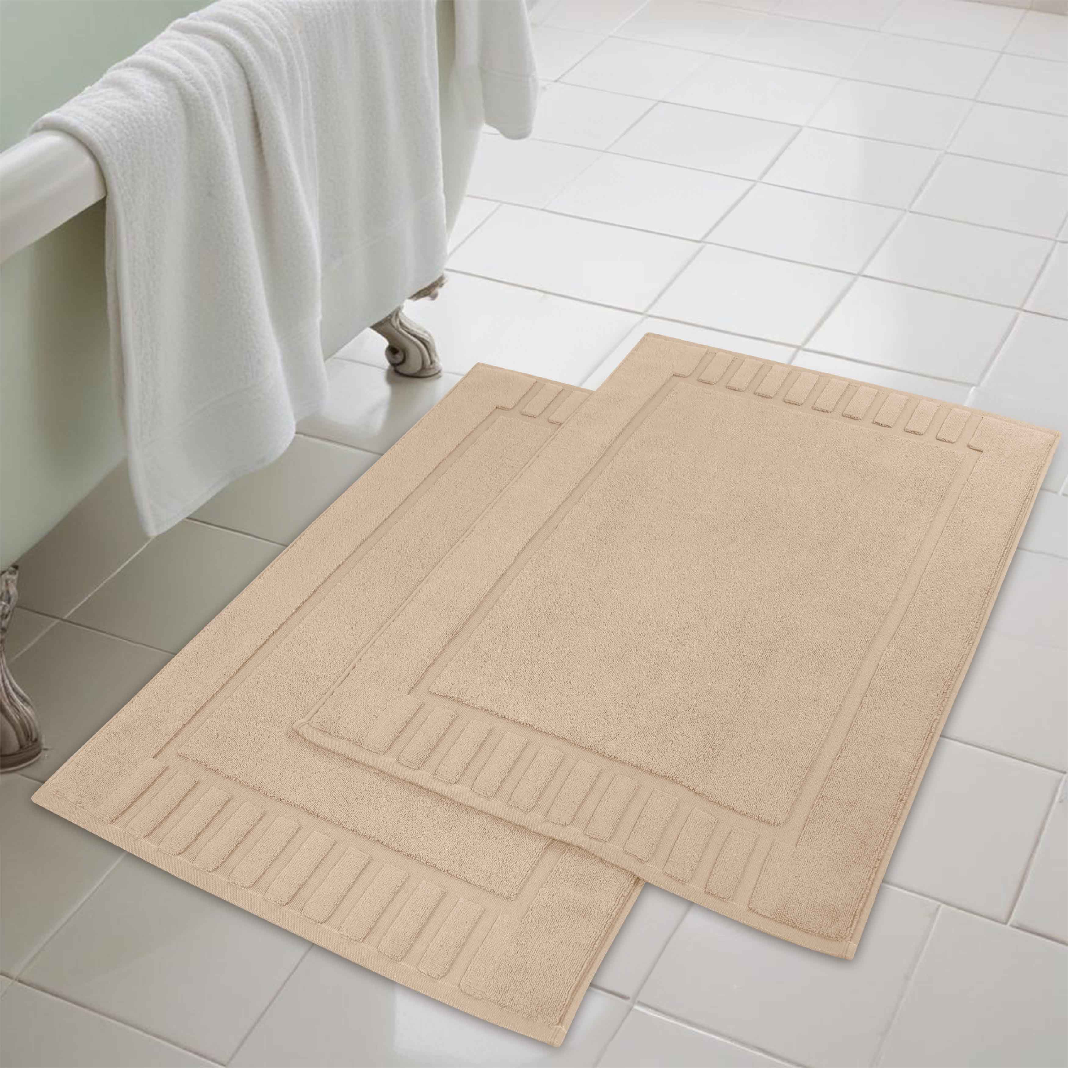 Premium Cotton Modern Geometric Border Bath Mat Set of 2 - Ultra Absorbent, Non-Slip, Quick Dry Bathroom Rug for Bath, Shower & Vanity Area