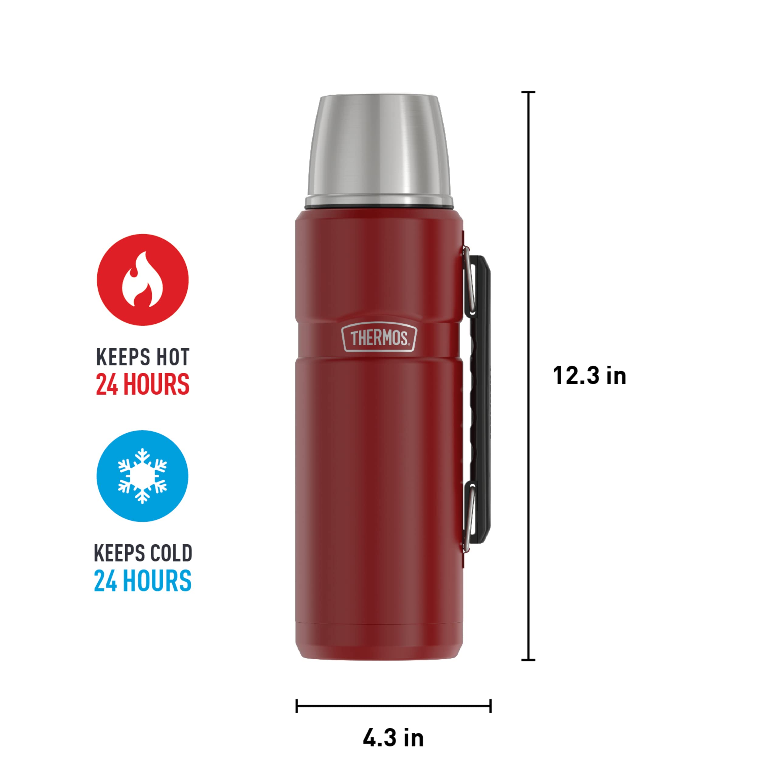 THERMOS Stainless King 40oz Vacuum-Insulated Water Bottle - Rustic Red, Leak-Proof & Temperature Retention for 24 Hours - Perfect for Hiking, Camping, Gym & Outdoor Activities