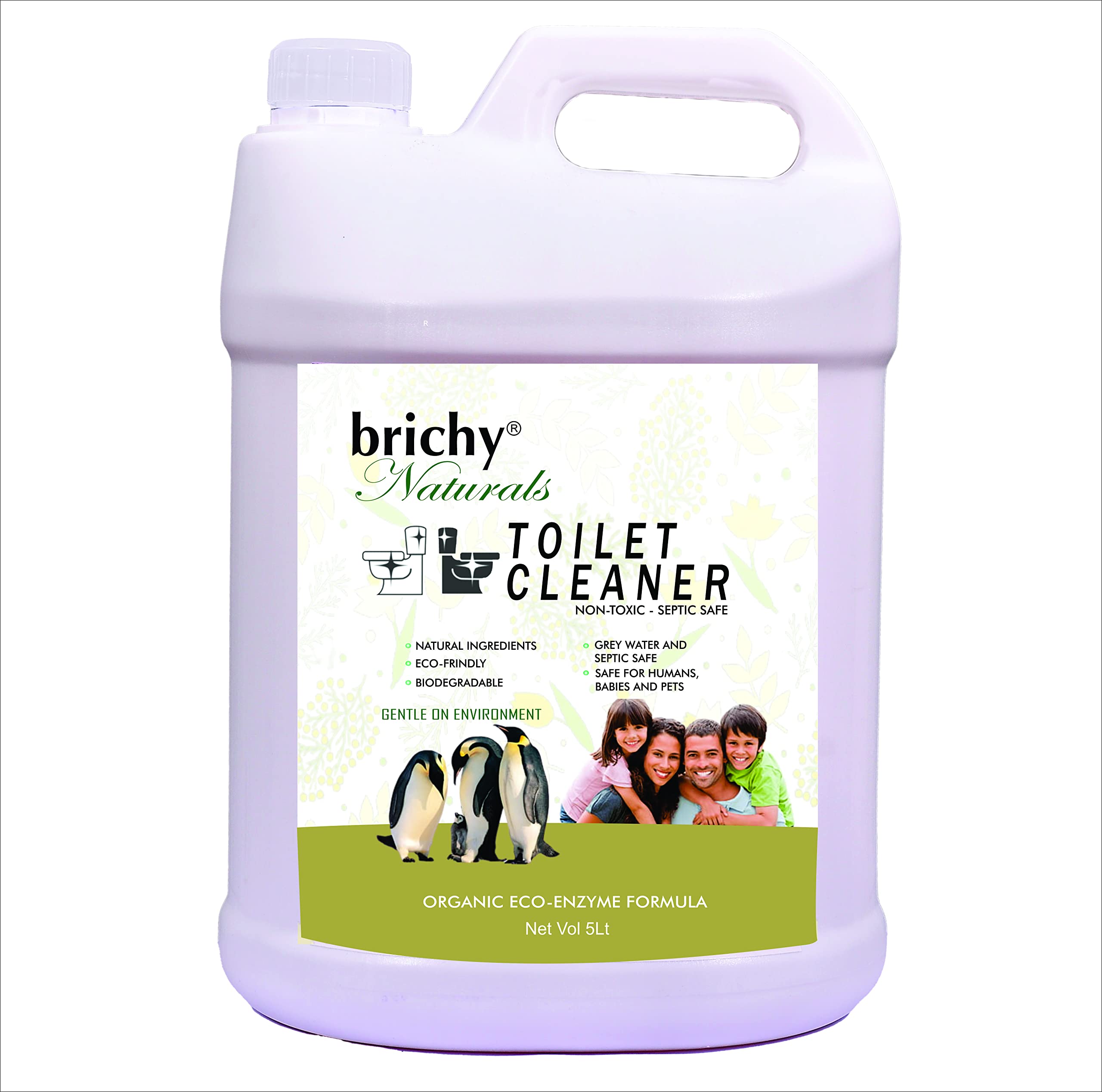 Brichy Natural Toilet Cleaner Liquid - Septic Safe, Biodegradable, Non-Toxic & Eco-Friendly | Organic Enzyme Bathroom Cleaner (5L) | Perfect for Homes, Hotels & Eco-Conscious Cleaning