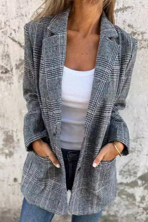 Stylish Retro Houndstooth Lapel Casual Blazer for Men - Vintage Checkered Pattern Jacket for Office, Party & Date Night Outfits