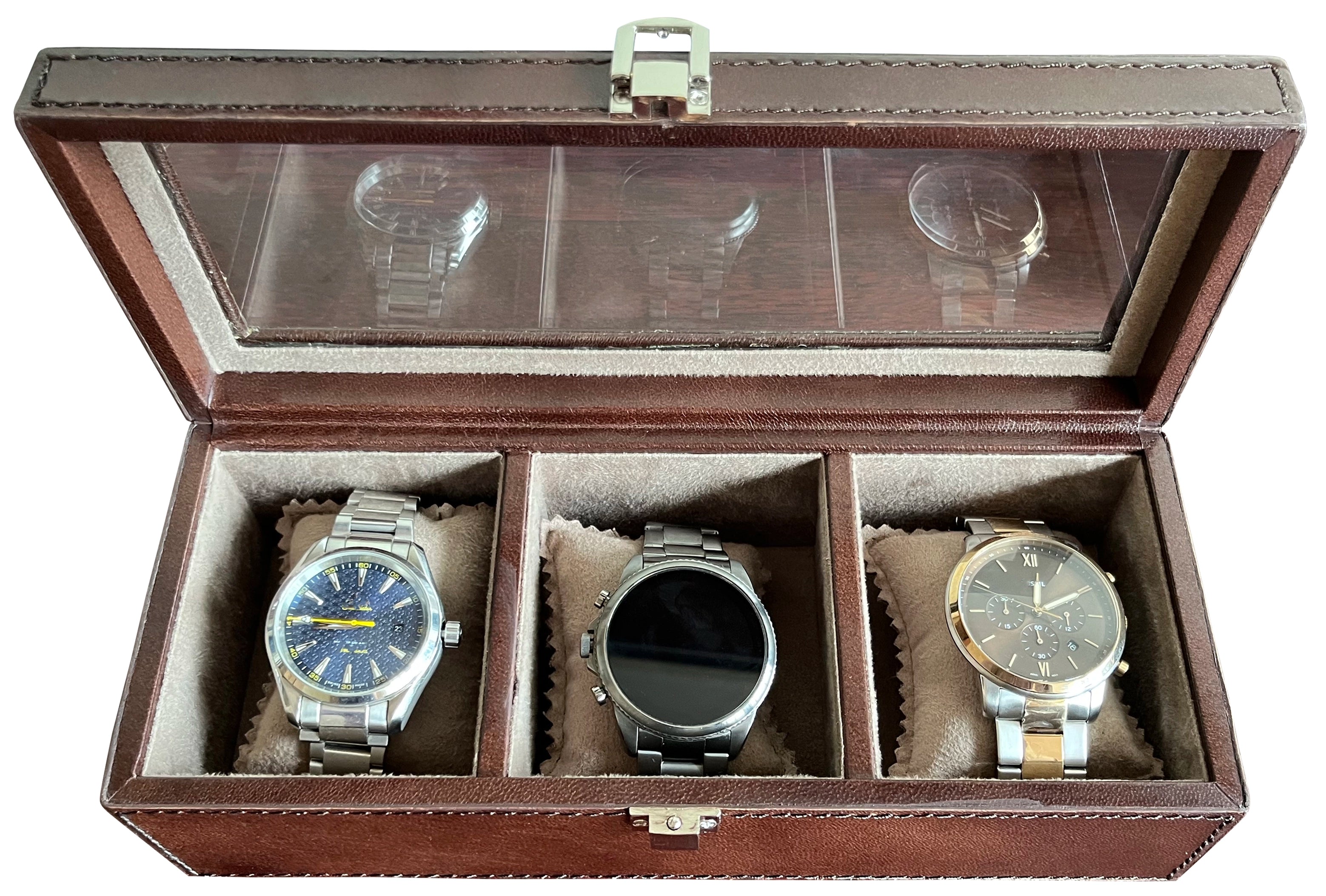 Premium 3-Slot Leather Watch Case - Brown | Luxury Watch Storage & Travel Organizer for Men & Women | Perfect for Home, Office & Travel Accessories