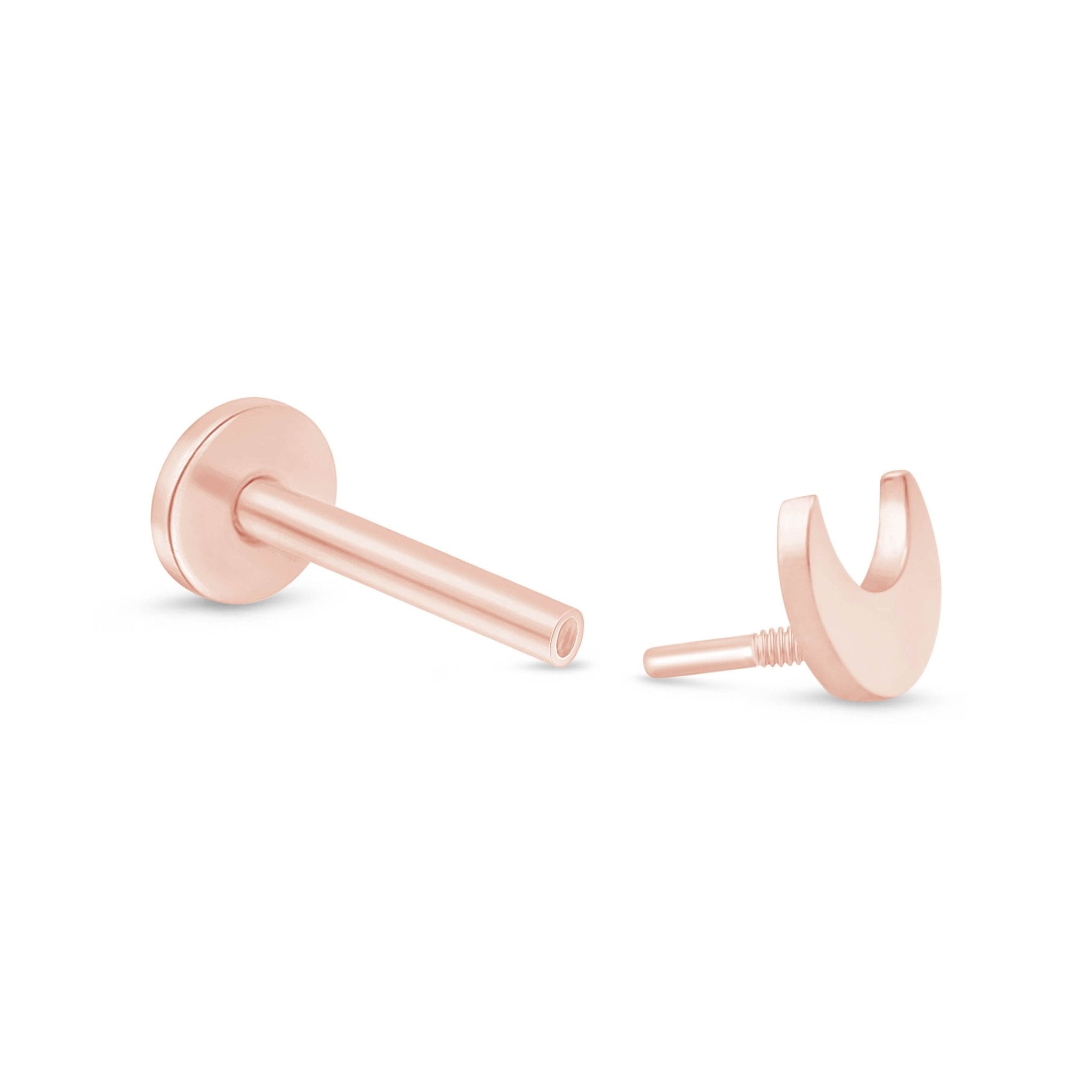 14K Rose Gold Crescent Moon Flat Back Stud Earrings for Women - Minimalist Dainty Jewelry for Everyday Wear, Gifts, and Special Occasions
