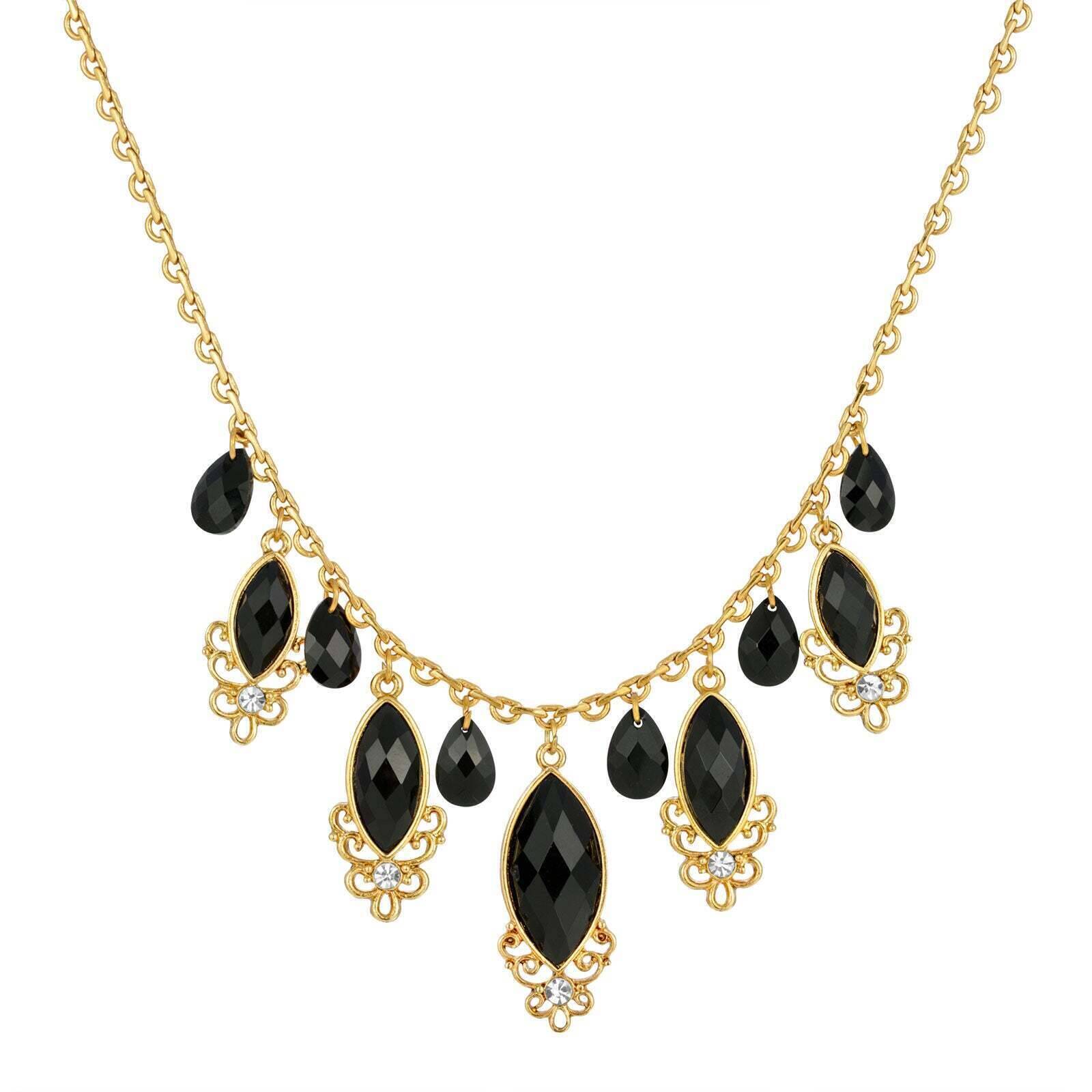 1928 Jewelry Black Teardrop Crystal Necklace - 16
