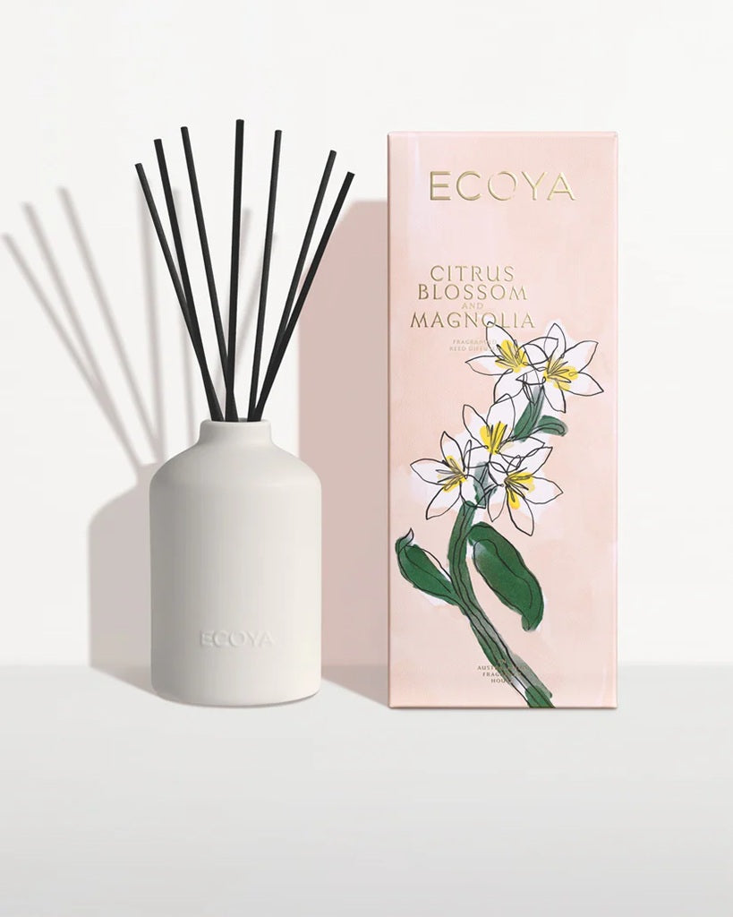 Ecoya 200ml Ceramic Reed Diffuser - Citrus Blossom & Magnolia Scented Essential Oil Aromatherapy for Home, Office, Spa & Gift Giving