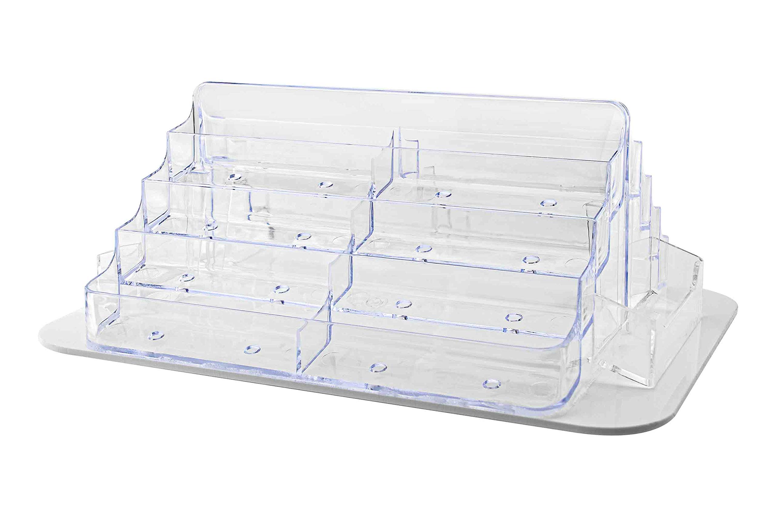 10-Pack Clear Acrylic Spinning Business Card Holder with White Base - 18 Pocket Rotating Organizer for Medical Offices, Retail Counters & Trade Shows | Compact, Durable Card Display for Professionals