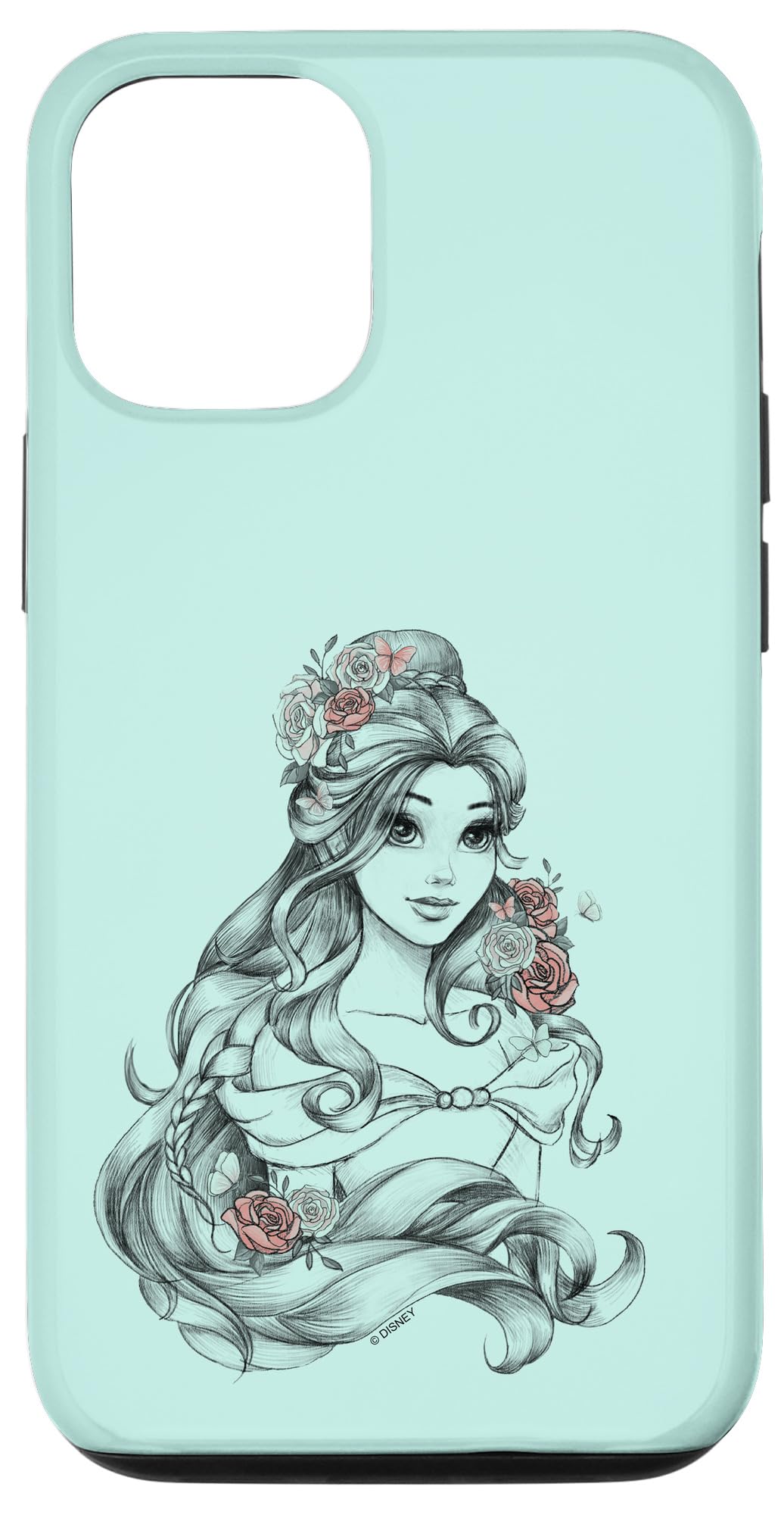 Disney Beauty & The Beast Floral Belle Sketch Phone Case for iPhone 12/12 Pro - Cute Protective Cover with Artistic Design for Daily Use, Travel & Gift Giving