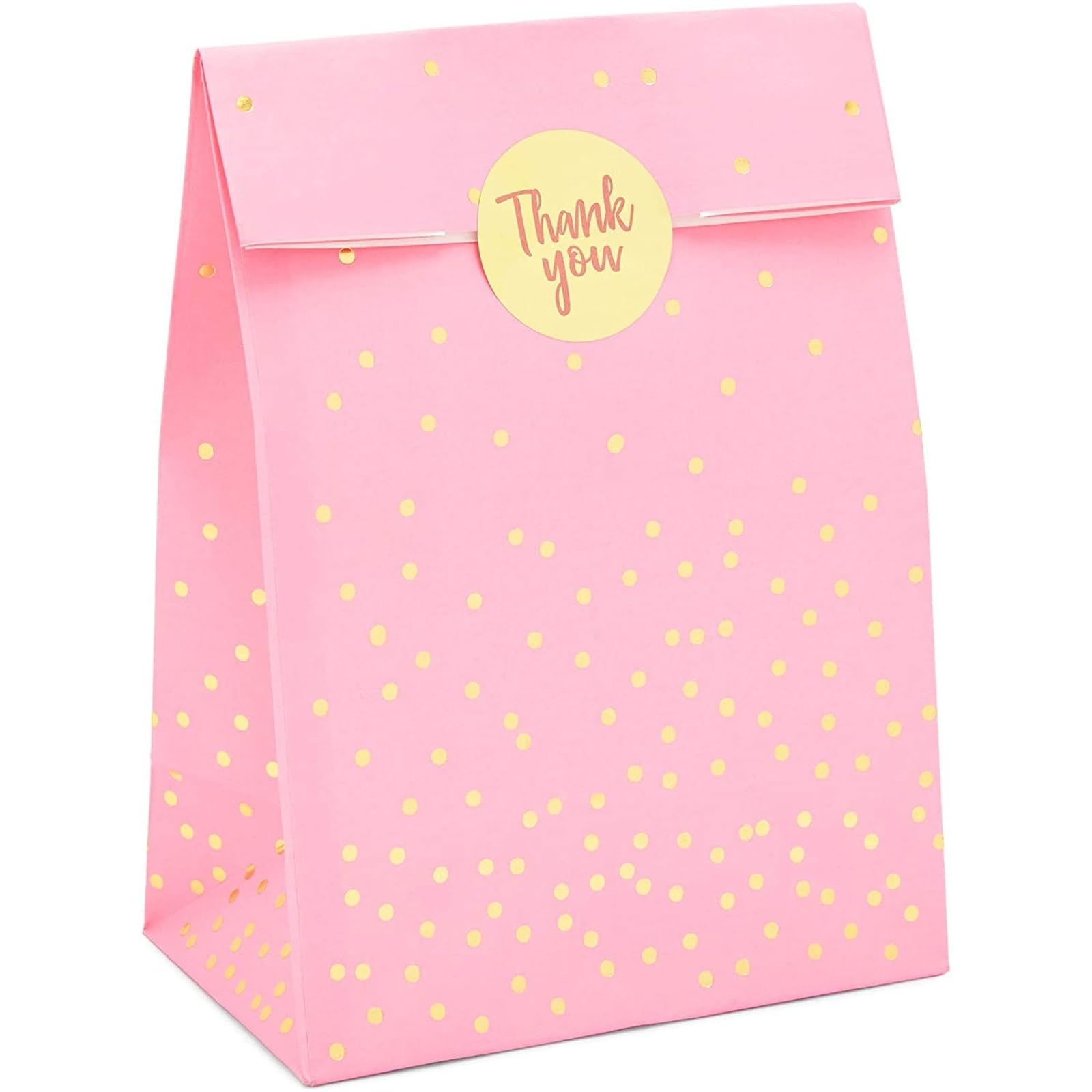 Sparkle and Bash Pink Party Favor Gift Bags with Gold Stickers - 5.15 x 8.6 Inch Bulk Pack of 36 - Perfect for Birthday Parties, Baby Showers & Wedding Favors