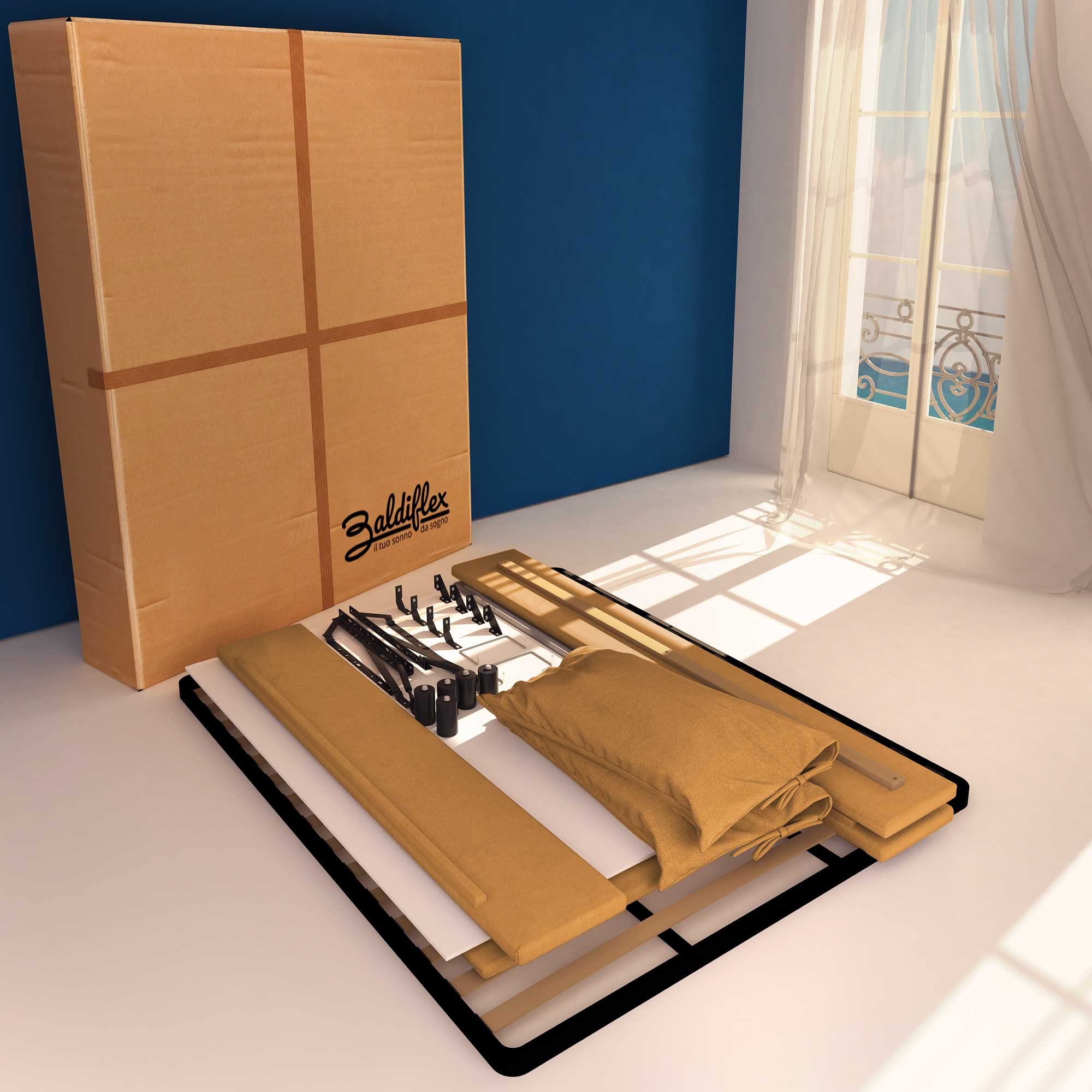 Baldiflex Single Bed with Storage - Licia Soft Synthetic Leather Upholstery, Slatted Base for Single Mattress, 140 x 200 cm, Padded Headboard, Light Brown - Perfect for Small Bedrooms, Guest Rooms & Studio Apartments