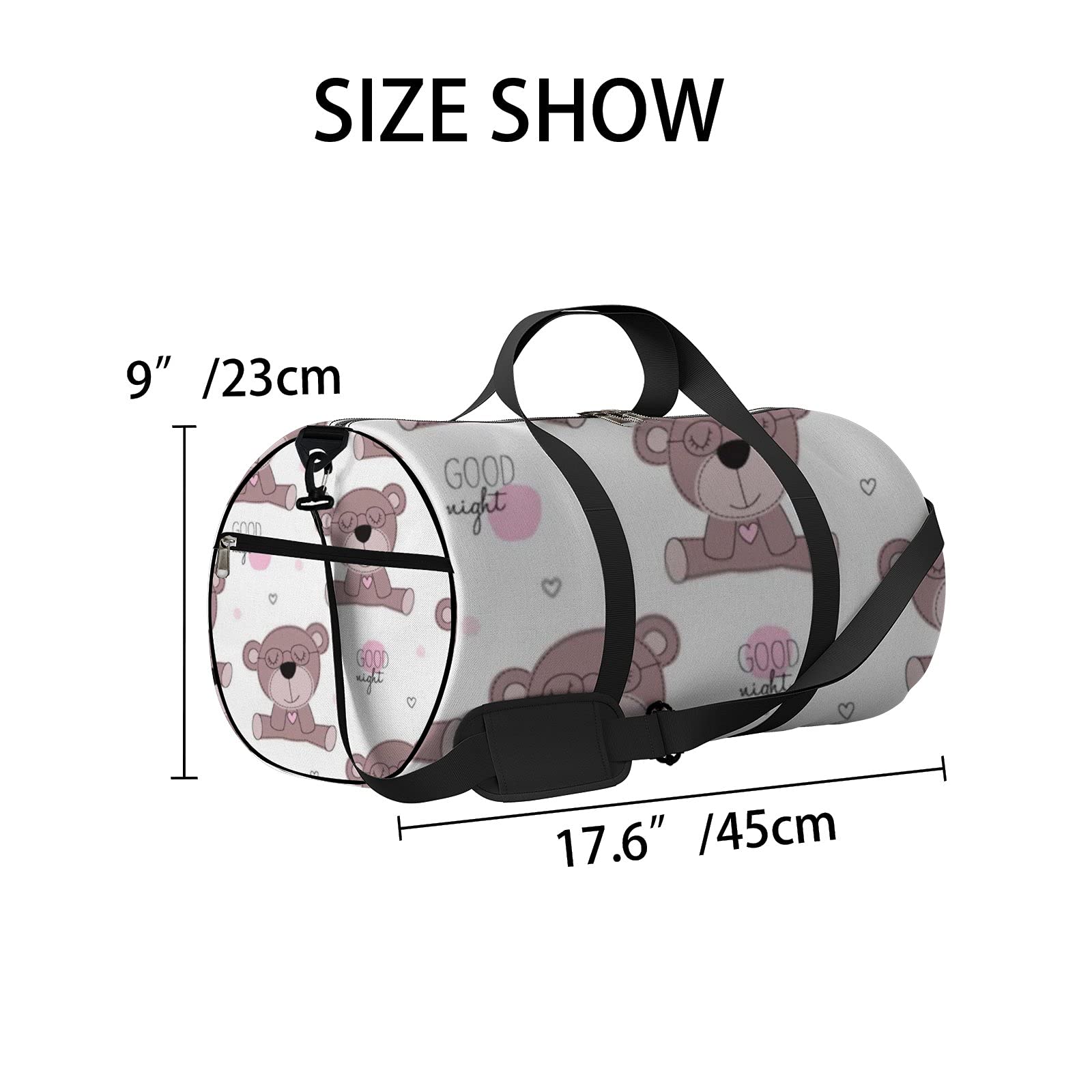 Kawaii Cartoon Animals Teddy Bear Print Waterproof Gym Tote Bag with Shoulder Strap & Zipper Pockets - Sports, Travel & Storage Shoulder Bag for Men & Women - Perfect for Workouts, Beach Trips & Daily Commute