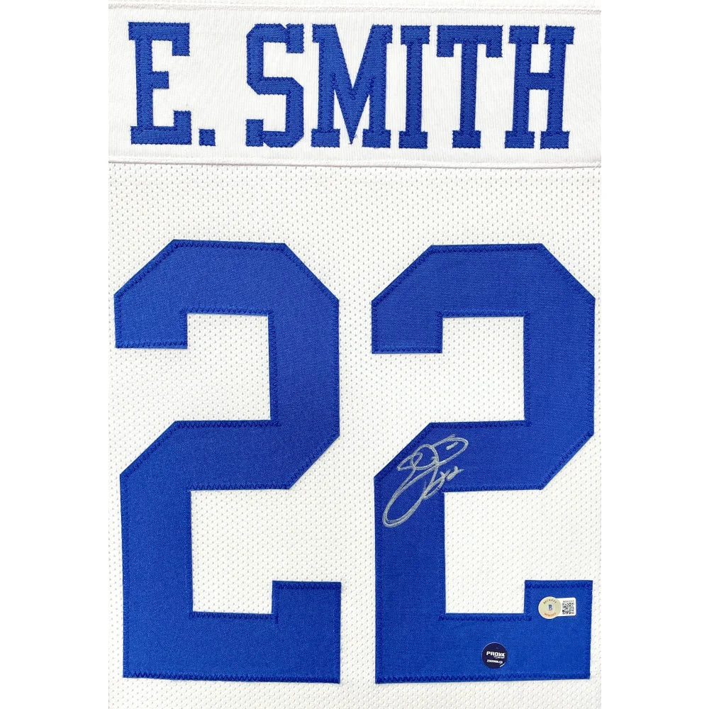 Emmitt Smith Autographed Dallas Cowboys Jersey - Framed BAS Prova Signed White Football Memorabilia - Perfect for Sports Fans, Collectors & Man Cave Decor