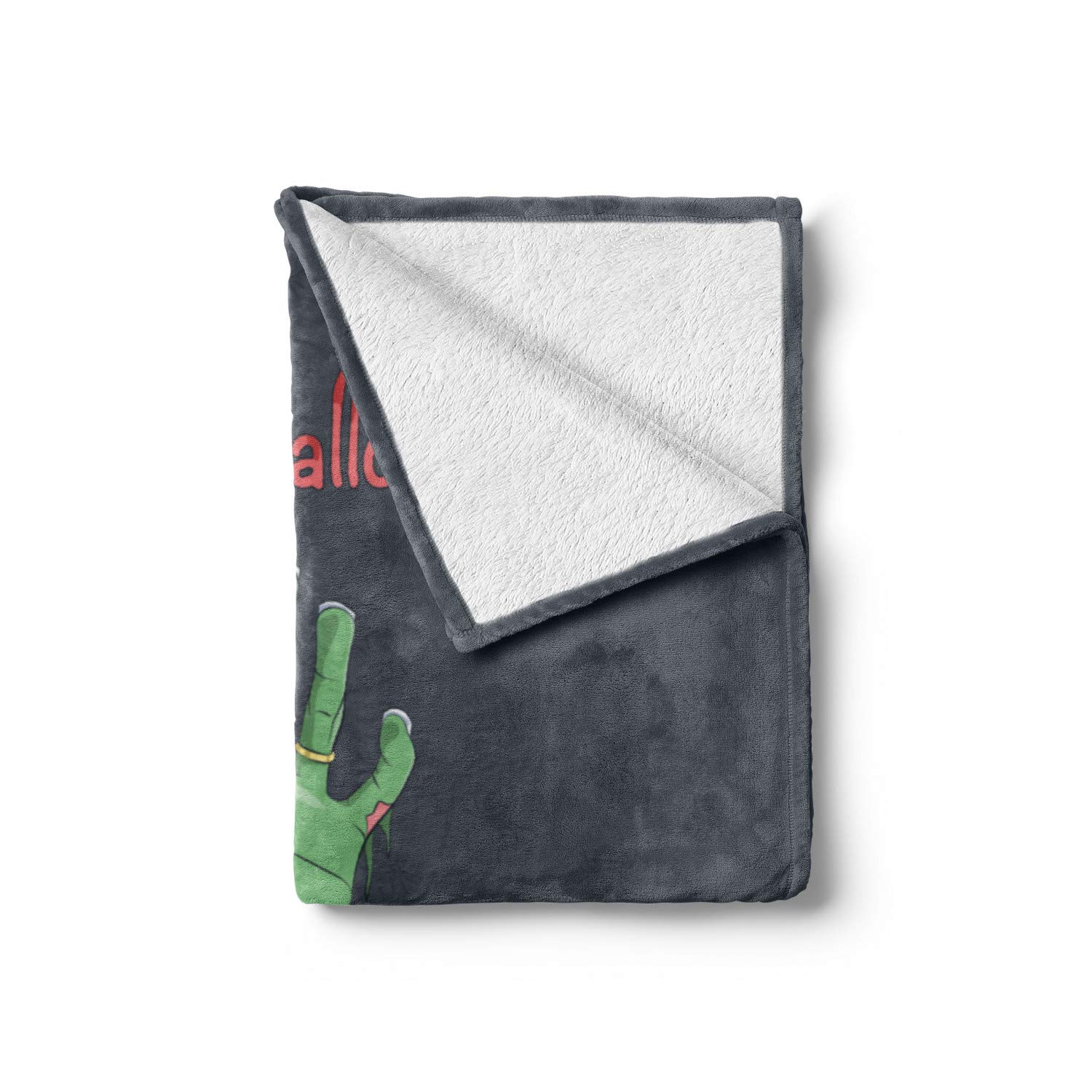 Ambesonne Halloween Throw Blanket - Zombie Hand in Bloody Tea Cup with Spiders & 'Happy Halloween' Print | Soft Flannel Fleece Accent Blanket for Couch, Bed, Sofa (50x60 Inches) | Grey Pale Rust Green | Perfect for Halloween Decor, Horror Movie Nights & Cozy Fall Evenings