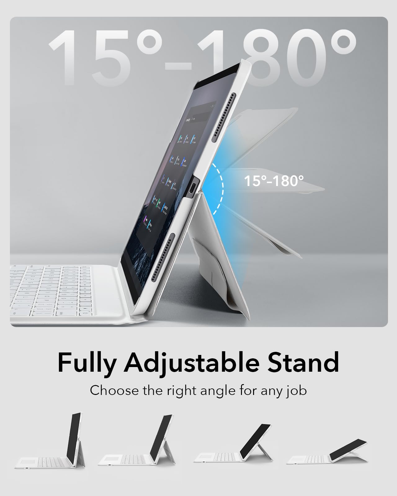 ESR Ascend Magnetic Detachable Keyboard Case for iPad Pro 12.9 (2022/2021/2020/2018) - Adjustable Stand for Portrait & Landscape Mode - White | Perfect for Work, Study & Travel