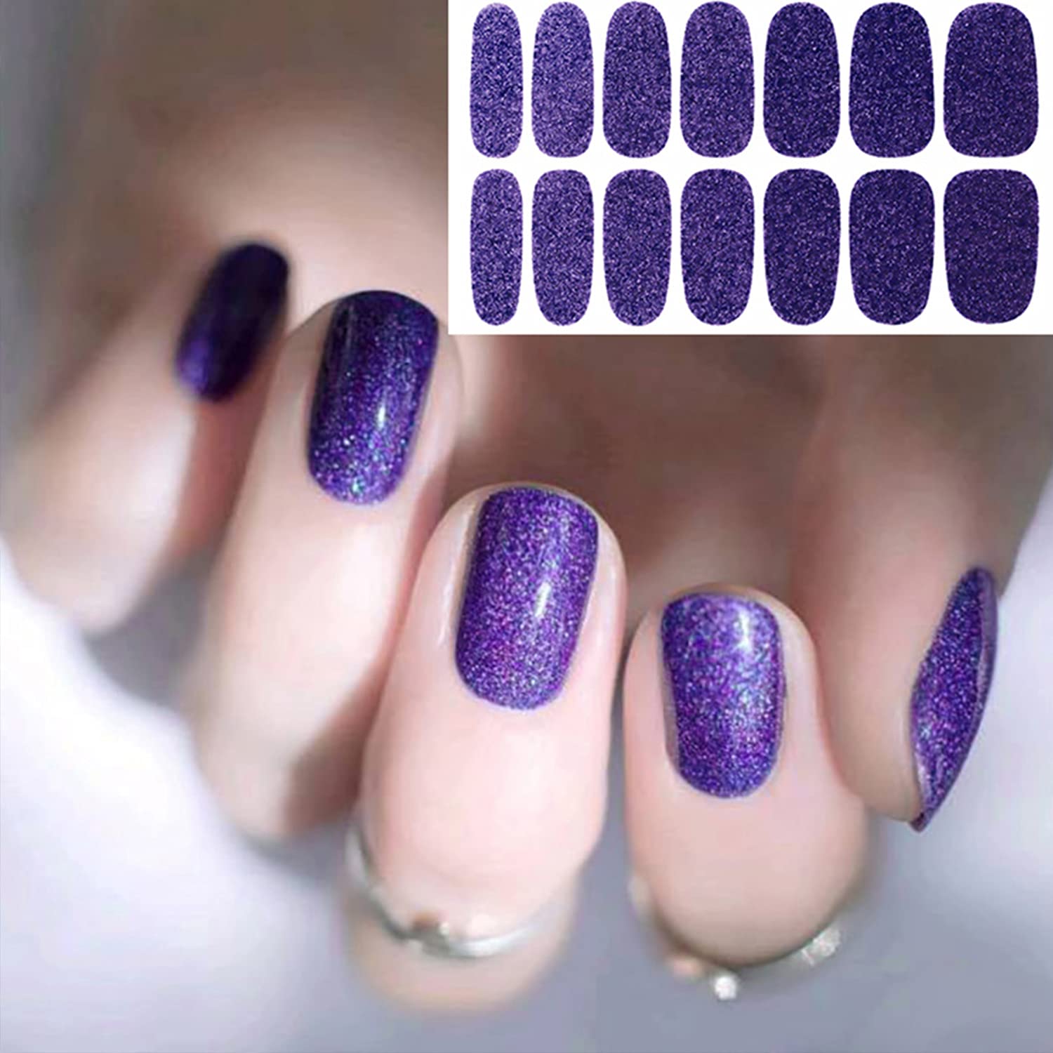 WOKOTO 20 Sheets Solid Glitter Color Nail Polish Strips with Nail File - DIY Gel Nail Strips, Stick On Nail Stickers & Full Nail Wraps for Women - Perfect for Home Manicures, Parties & Nail Art Designs